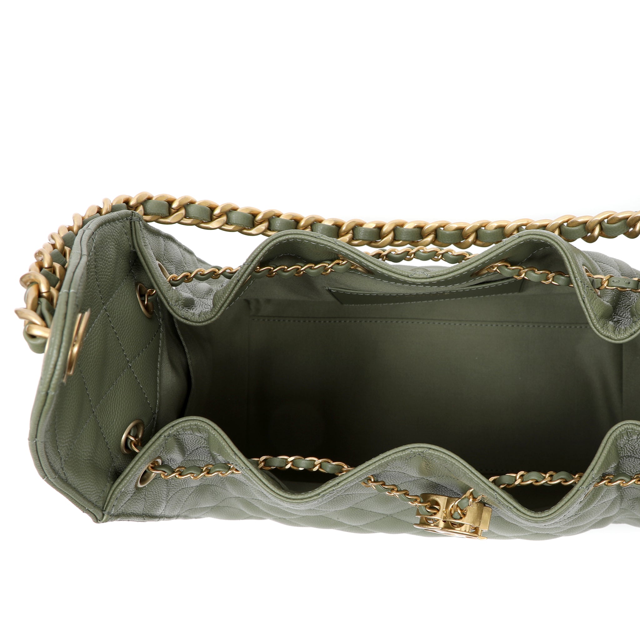 Chanel Small 25 Hobo Bag Khaki Caviar Leather w GH