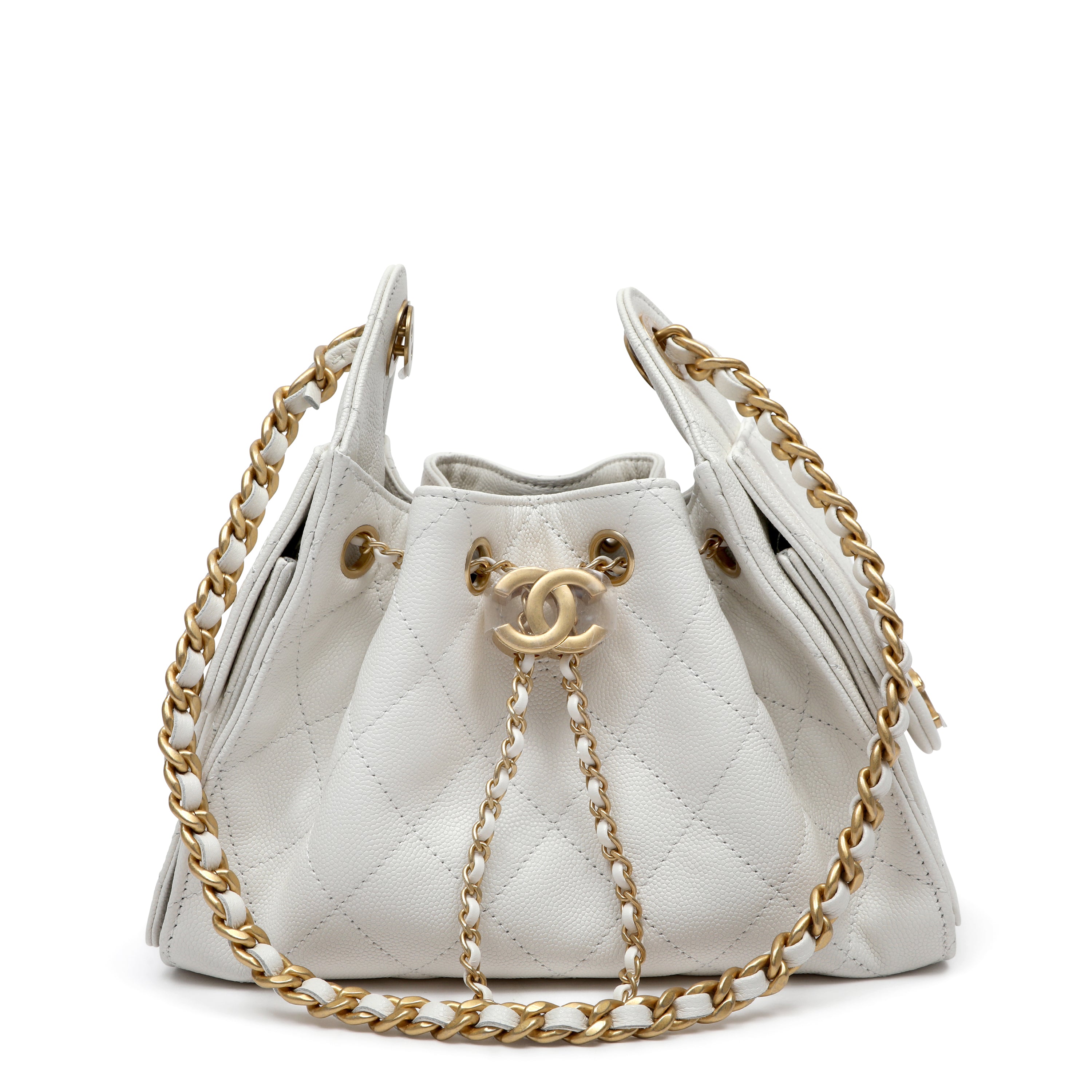 Chanel Small Hobo Bag Caviar White Leather w GH