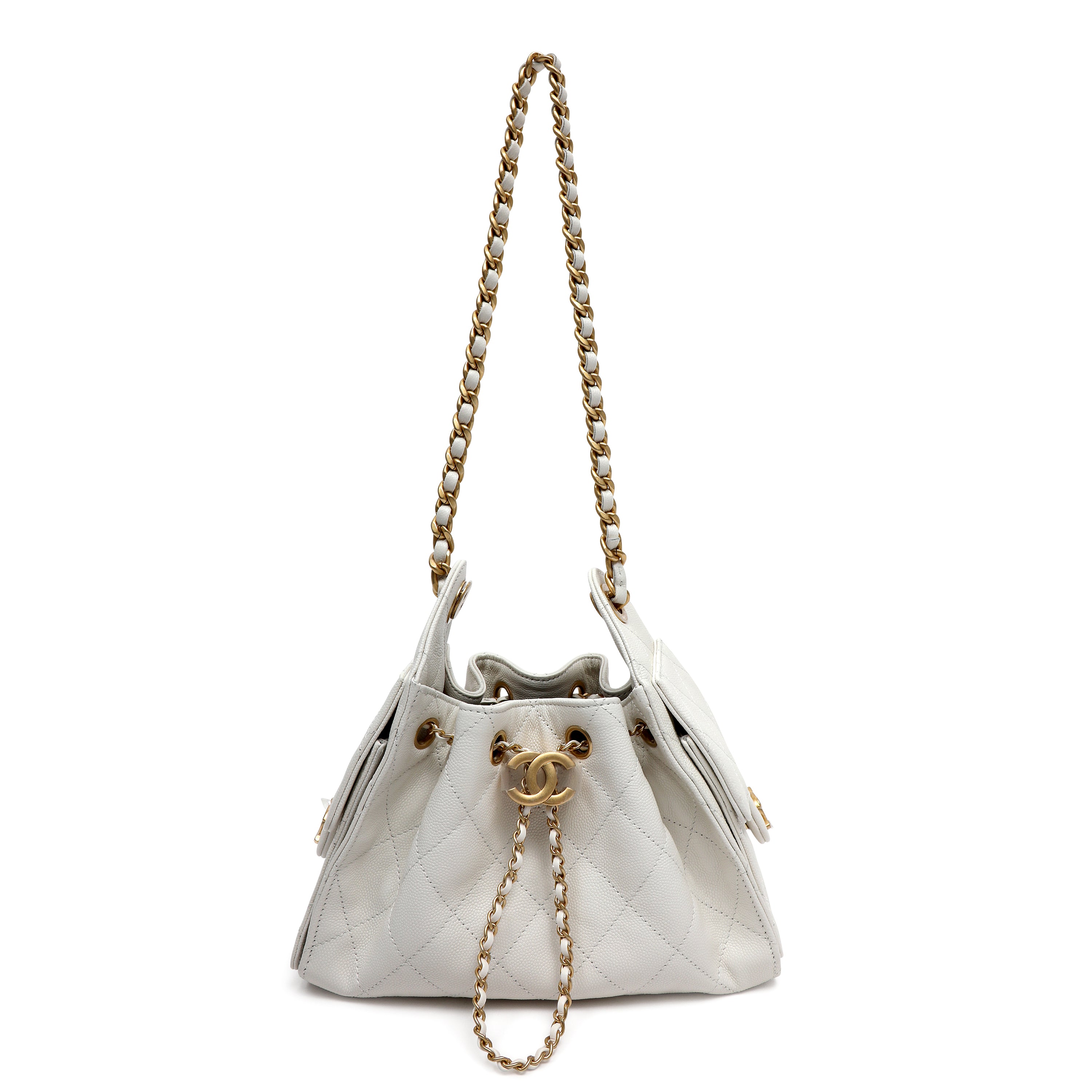 Chanel Small Hobo Bag Caviar White Leather w GH