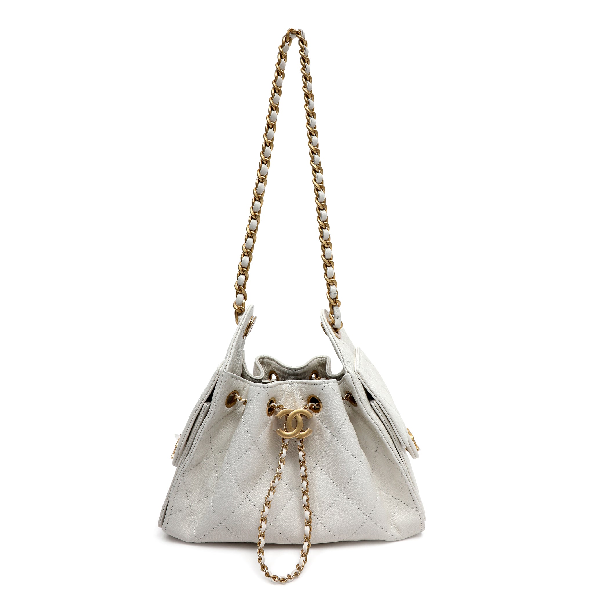 Chanel Small Hobo Bag Caviar White Leather w GH