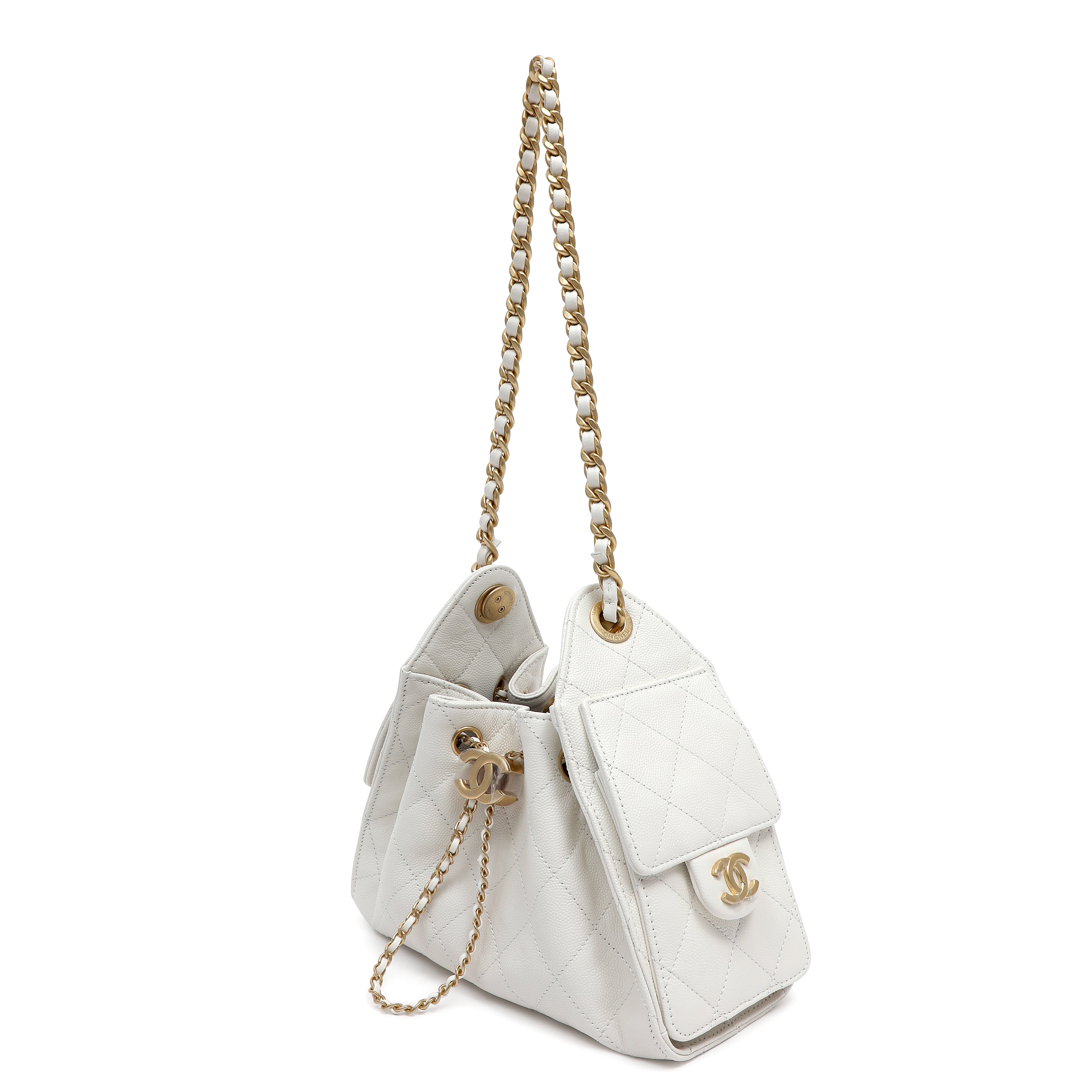 Chanel Small Hobo Bag Caviar White Leather w GH