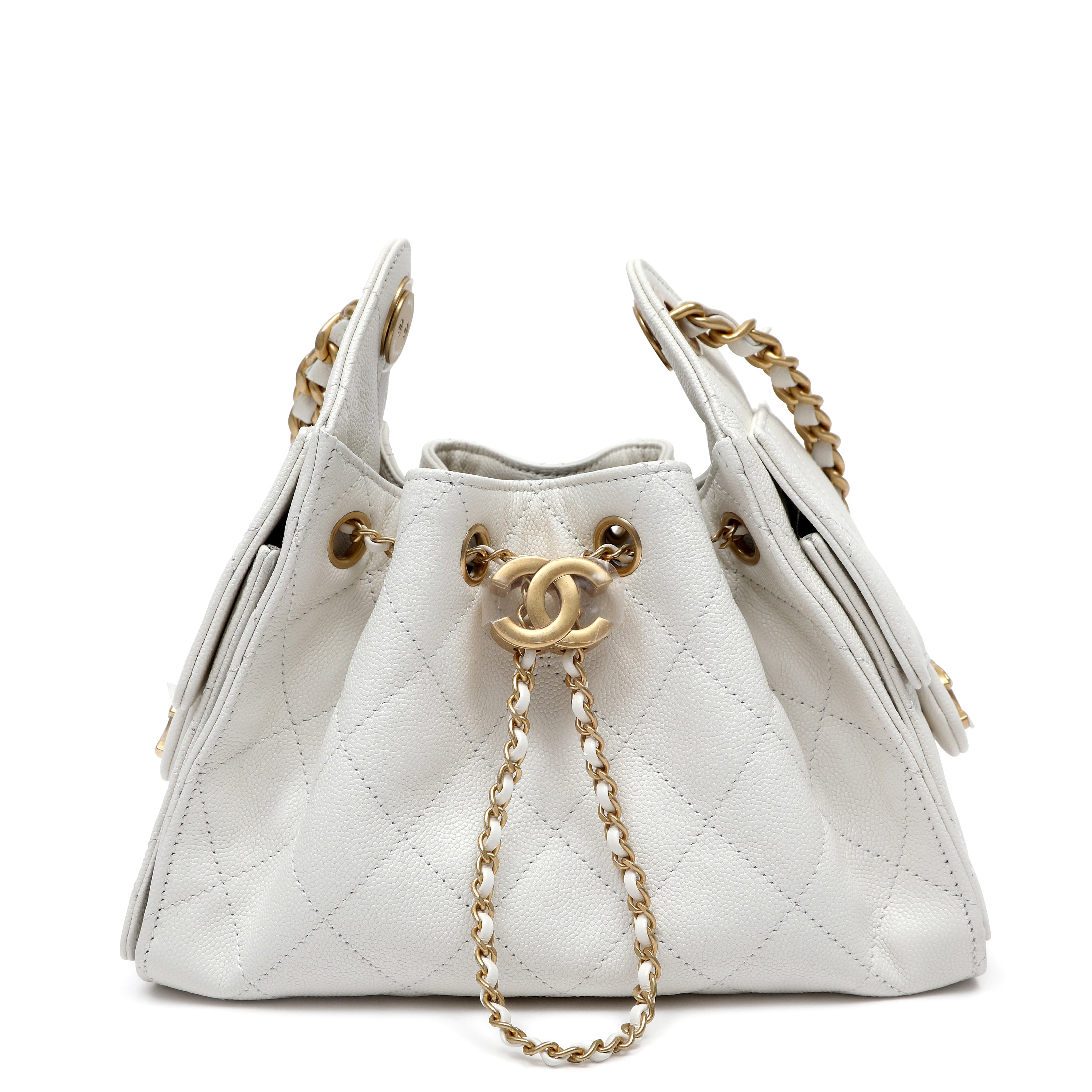 Chanel Small Hobo Bag Caviar White Leather w GH