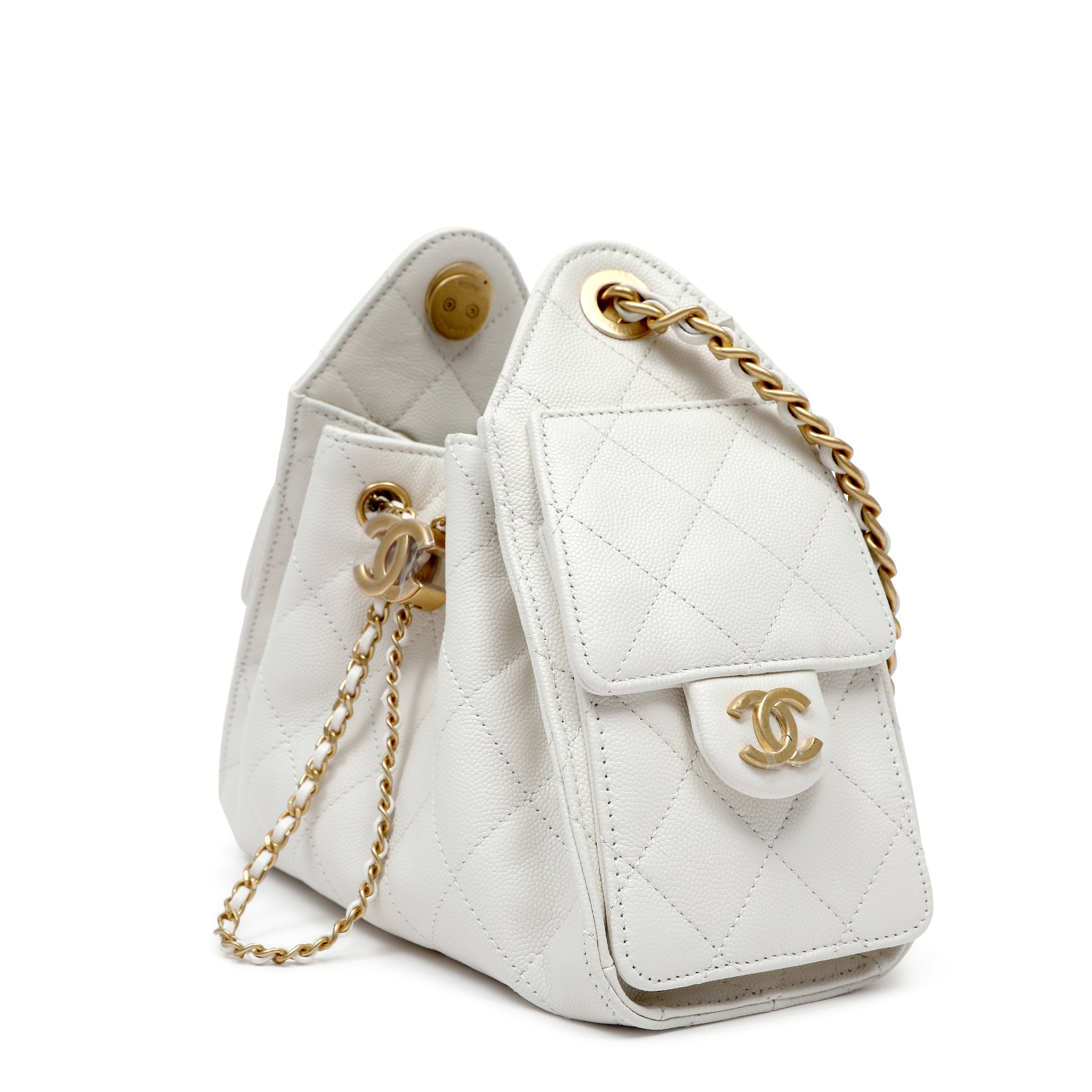 Chanel Small Hobo Bag Caviar White Leather w GH