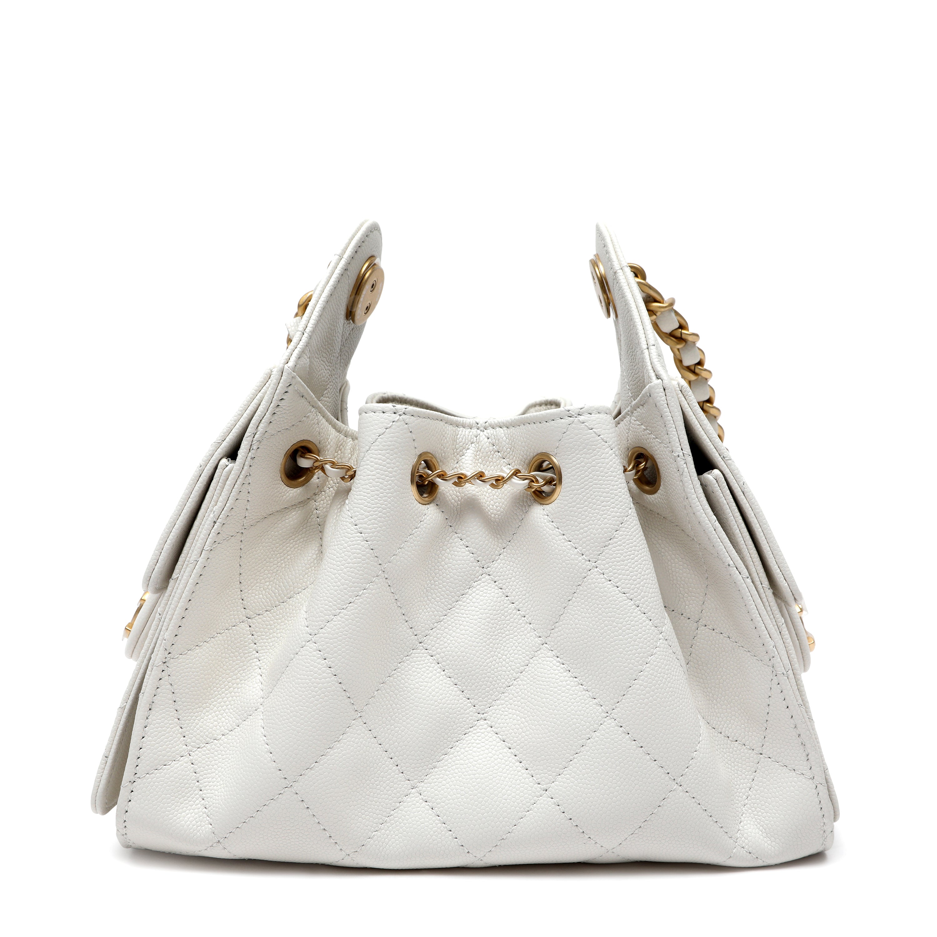 Chanel Small Hobo Bag Caviar White Leather w GH