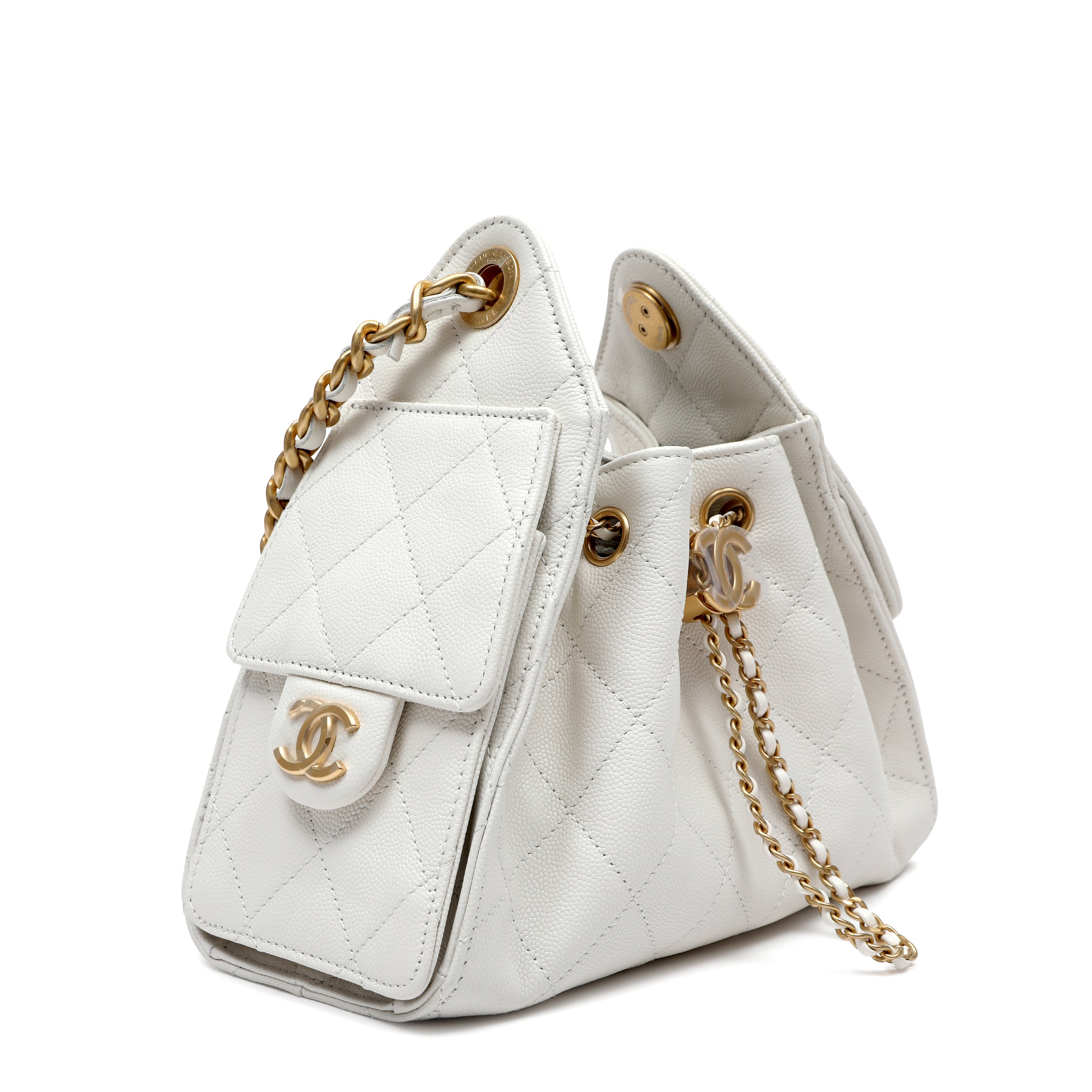 Chanel Small Hobo Bag Caviar White Leather w GH