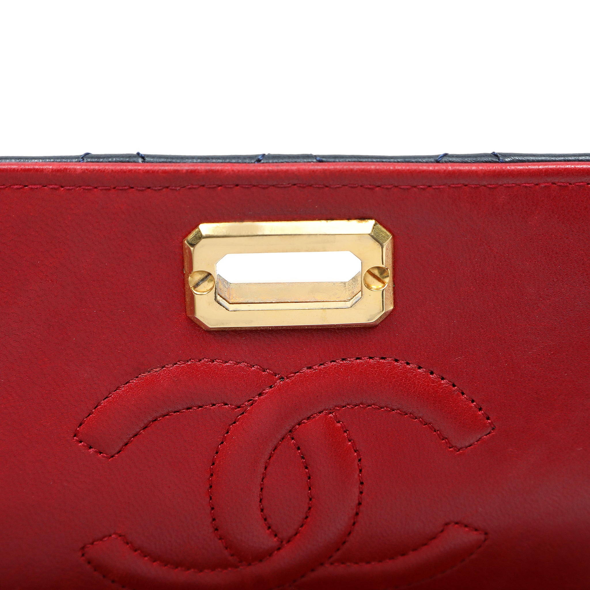 Chanel Vintage Trapezoid Flap Bag Two Tone Red and Black Lambskin w/Gold Hardware