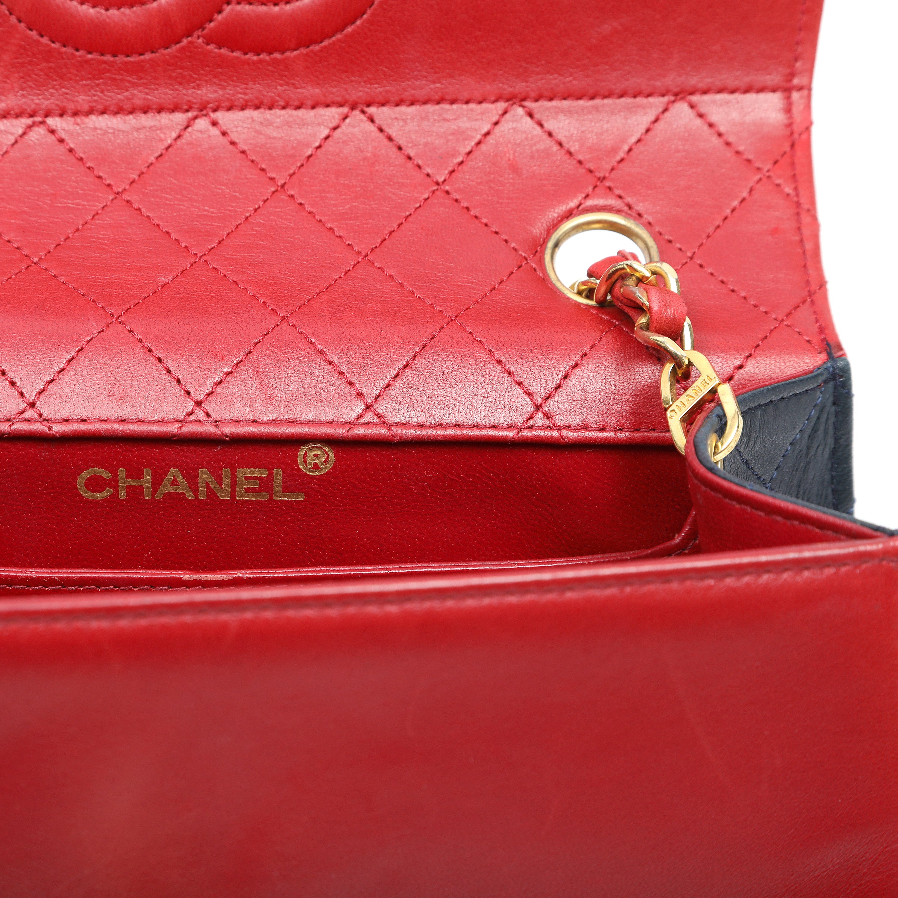 Chanel Vintage Trapezoid Flap Bag Two Tone Red and Black Lambskin w/Gold Hardware