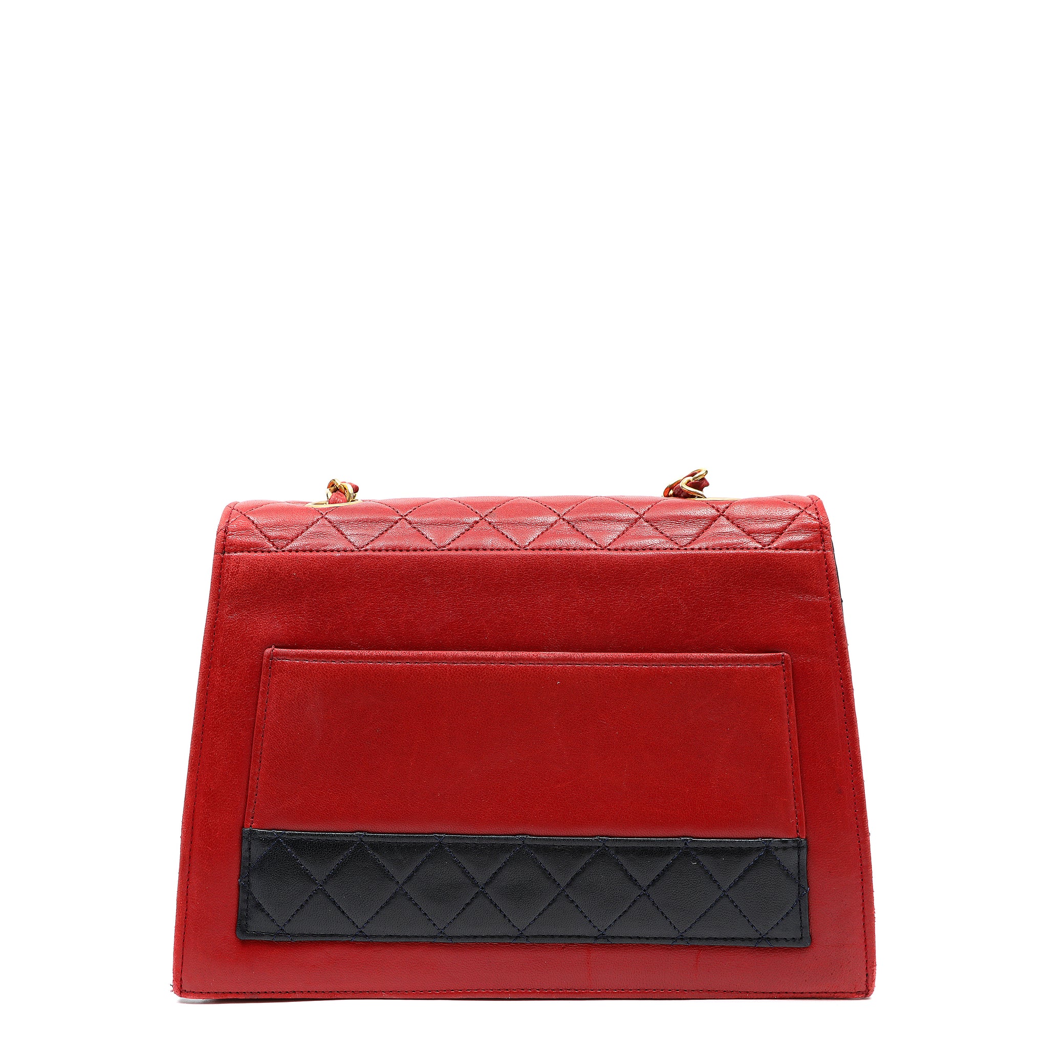 Chanel Vintage Trapezoid Flap Bag Two Tone Red and Black Lambskin w/Gold Hardware