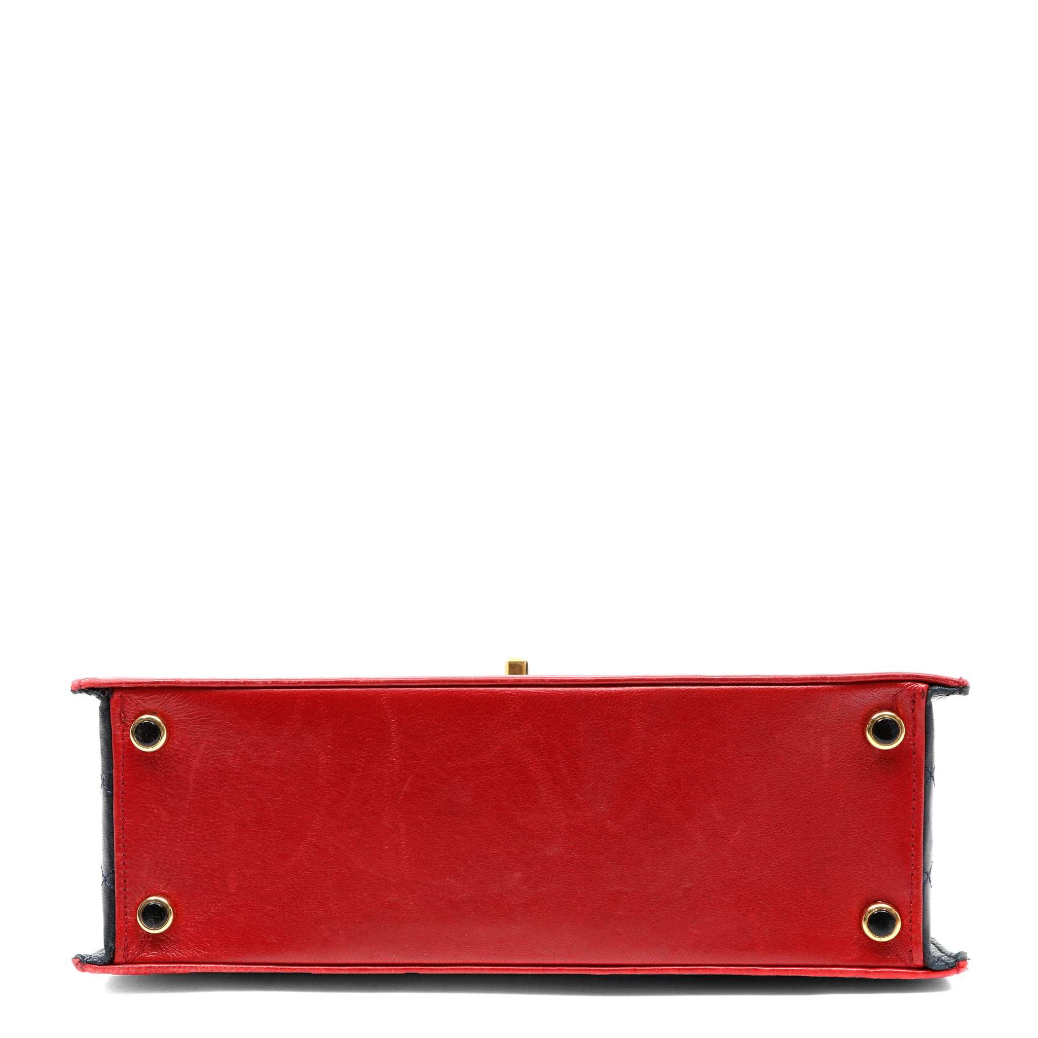 Chanel Vintage Trapezoid Flap Bag Two Tone Red and Black Lambskin w/Gold Hardware