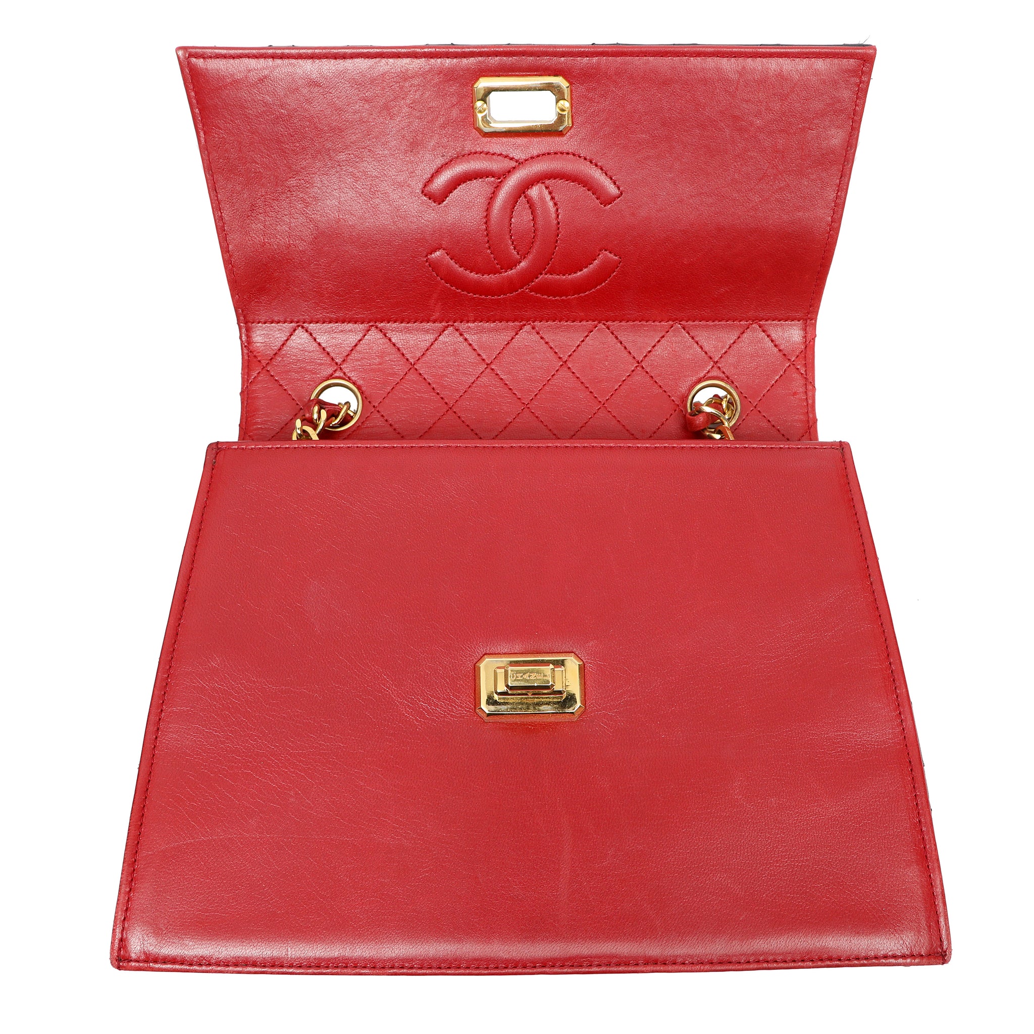 Chanel Vintage Trapezoid Flap Bag Two Tone Red and Black Lambskin w/Gold Hardware