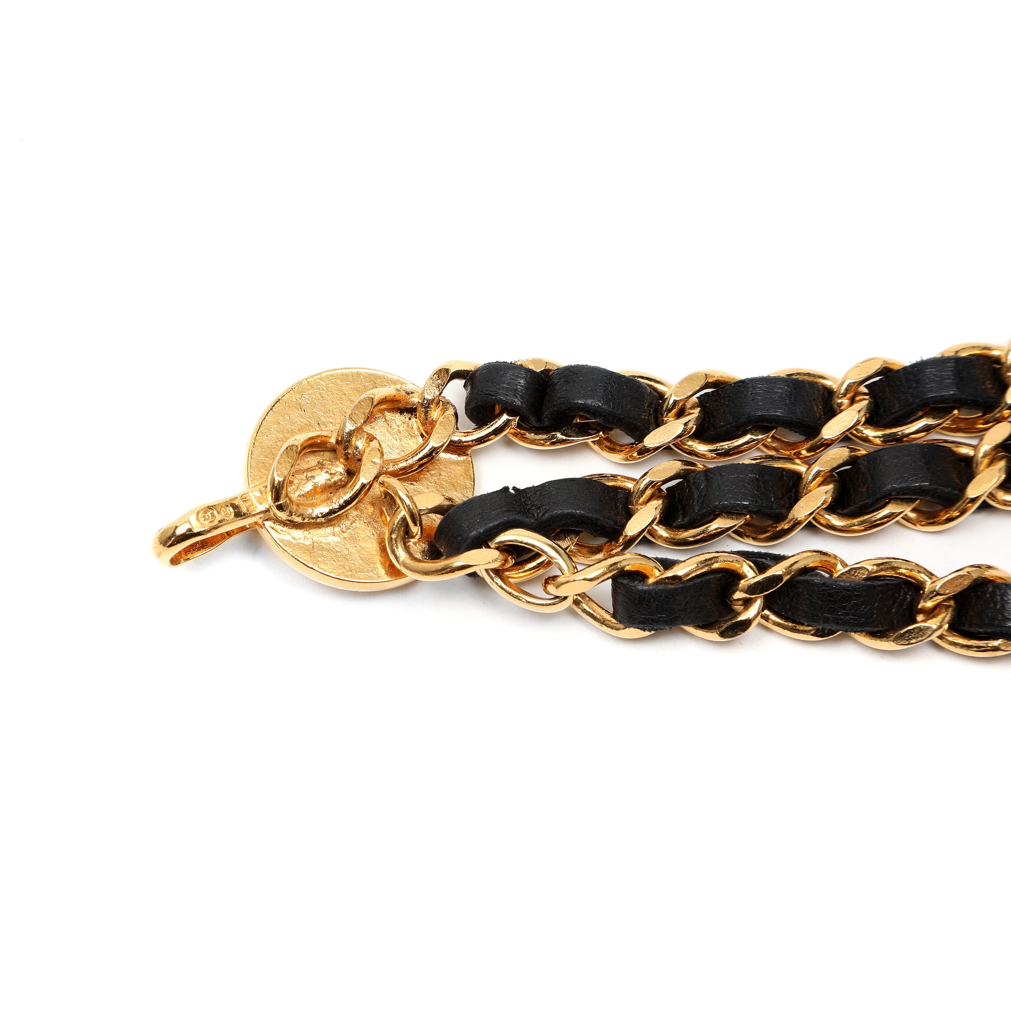 Chanel Vintage CC Logo Gold Chain Belt with Black Leather