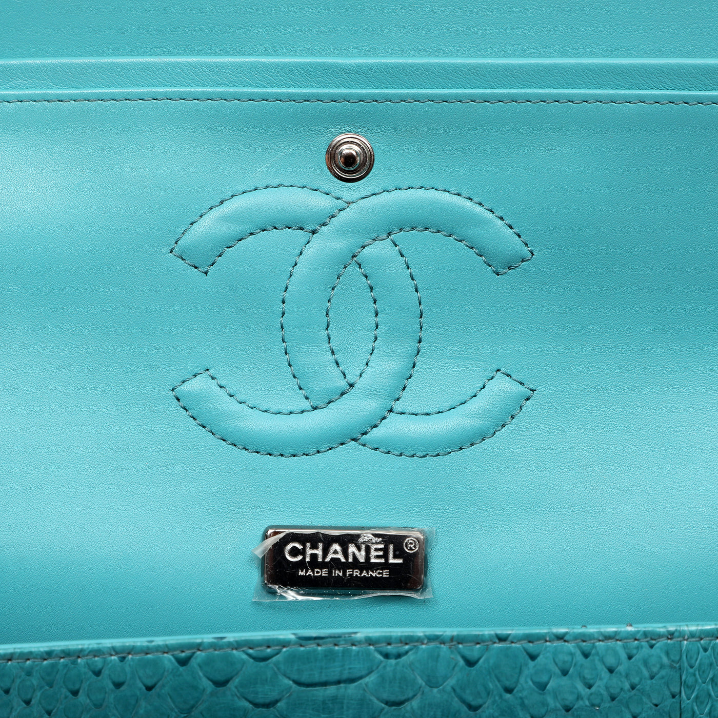 Chanel Vintage Classic Double Flap Jumbo Turquoise Python w