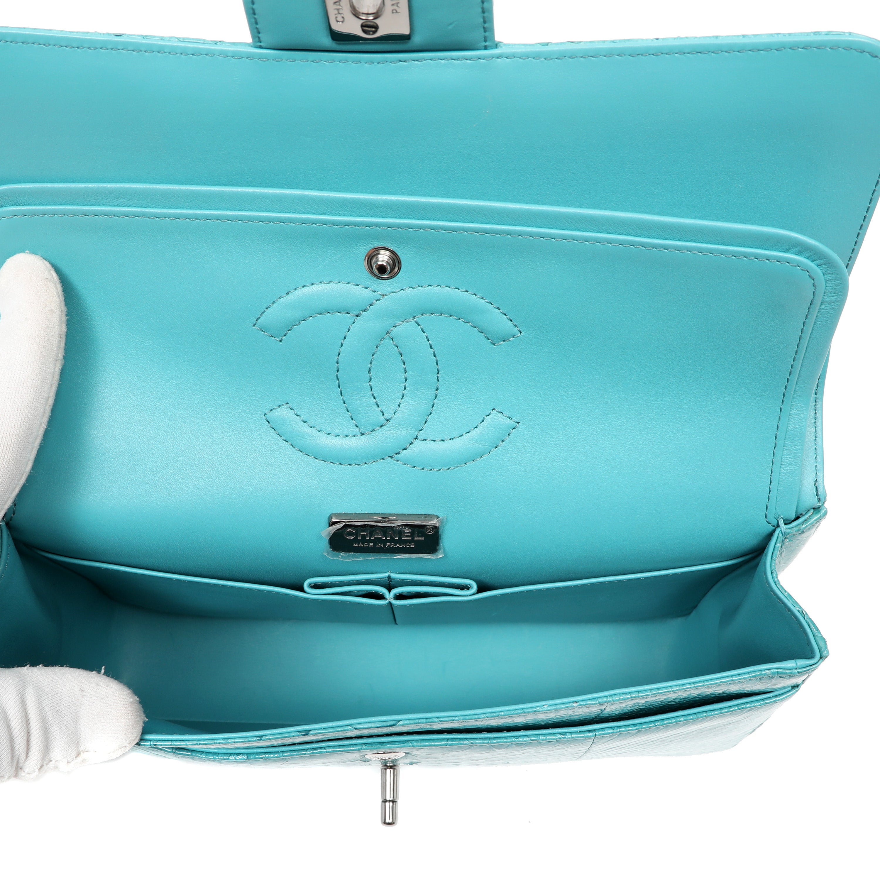 Chanel Vintage Classic Double Flap Jumbo Turquoise Python w/Ruthenium Hardware