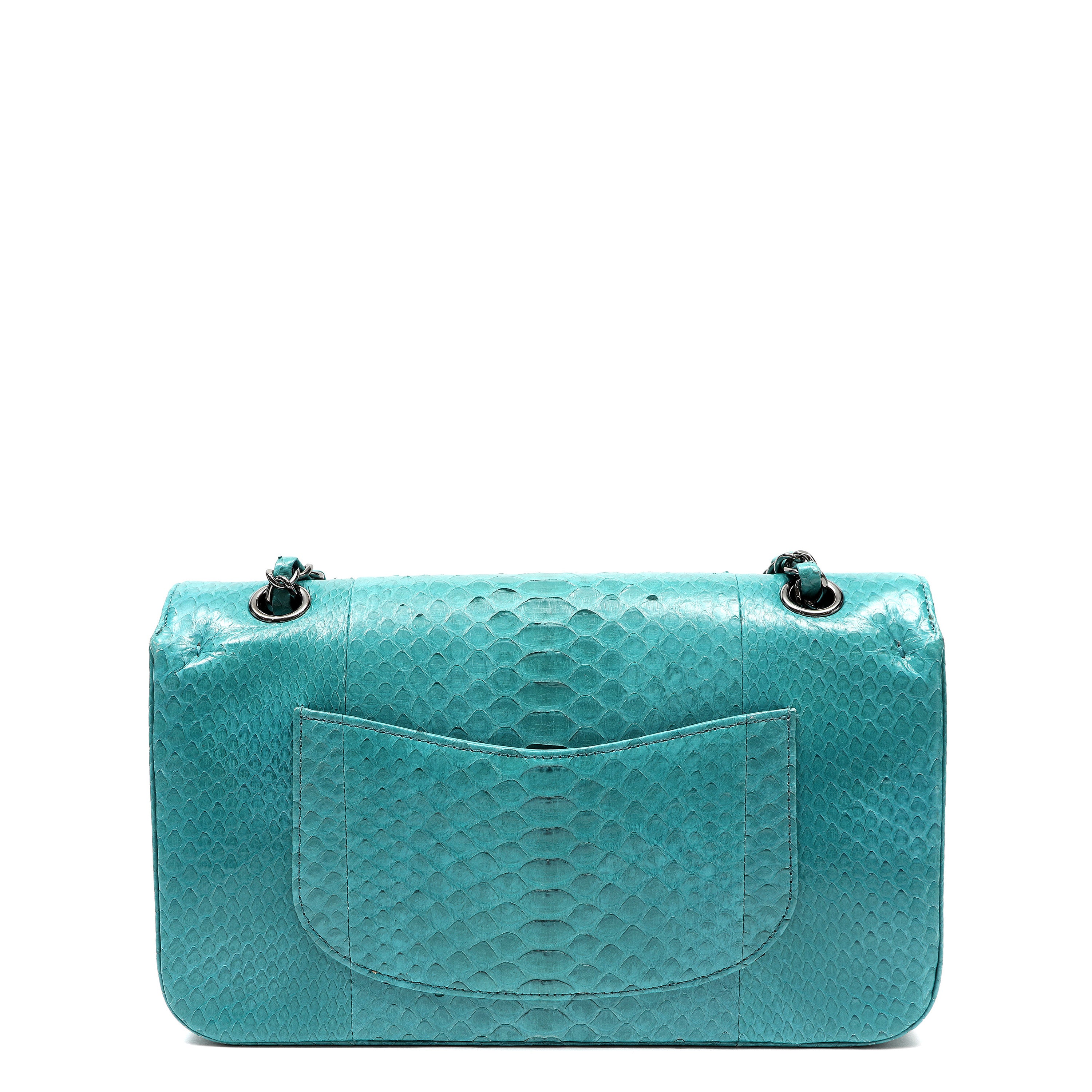 Chanel Vintage Classic Double Flap Jumbo Turquoise Python w/Ruthenium Hardware