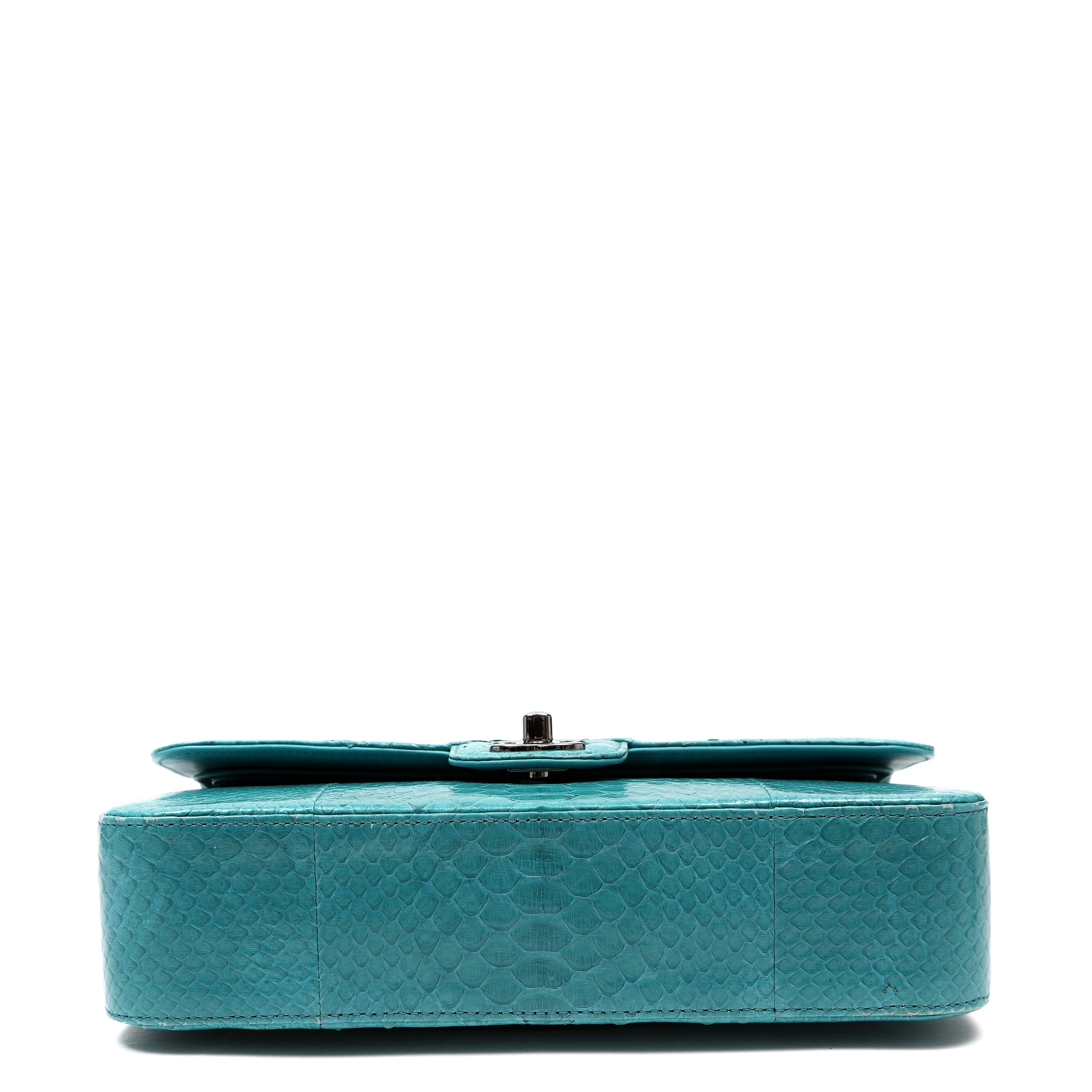 Chanel Vintage Classic Double Flap Jumbo Turquoise Python w/Ruthenium Hardware