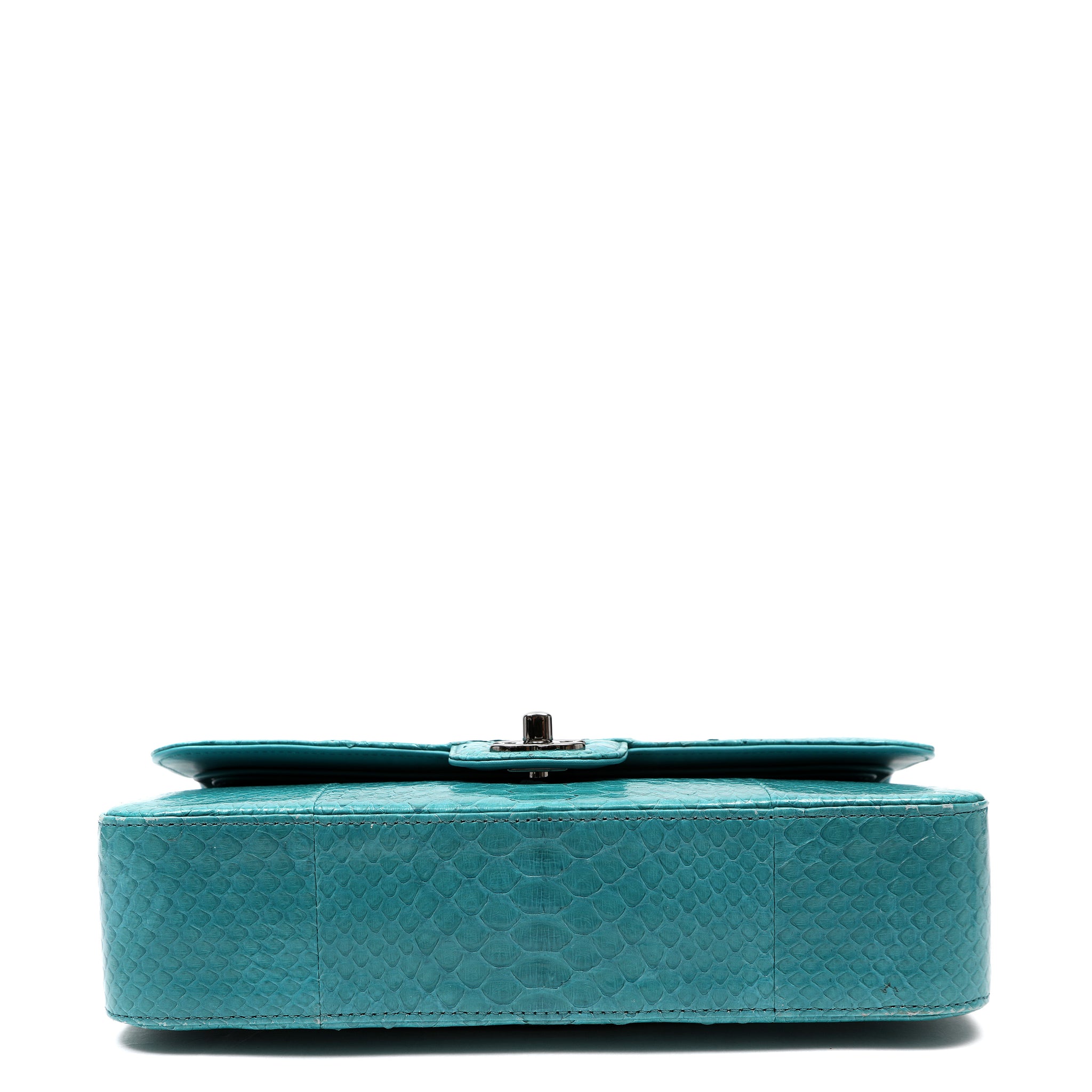 Chanel Vintage Classic Double Flap Jumbo Turquoise Python w/Ruthenium Hardware