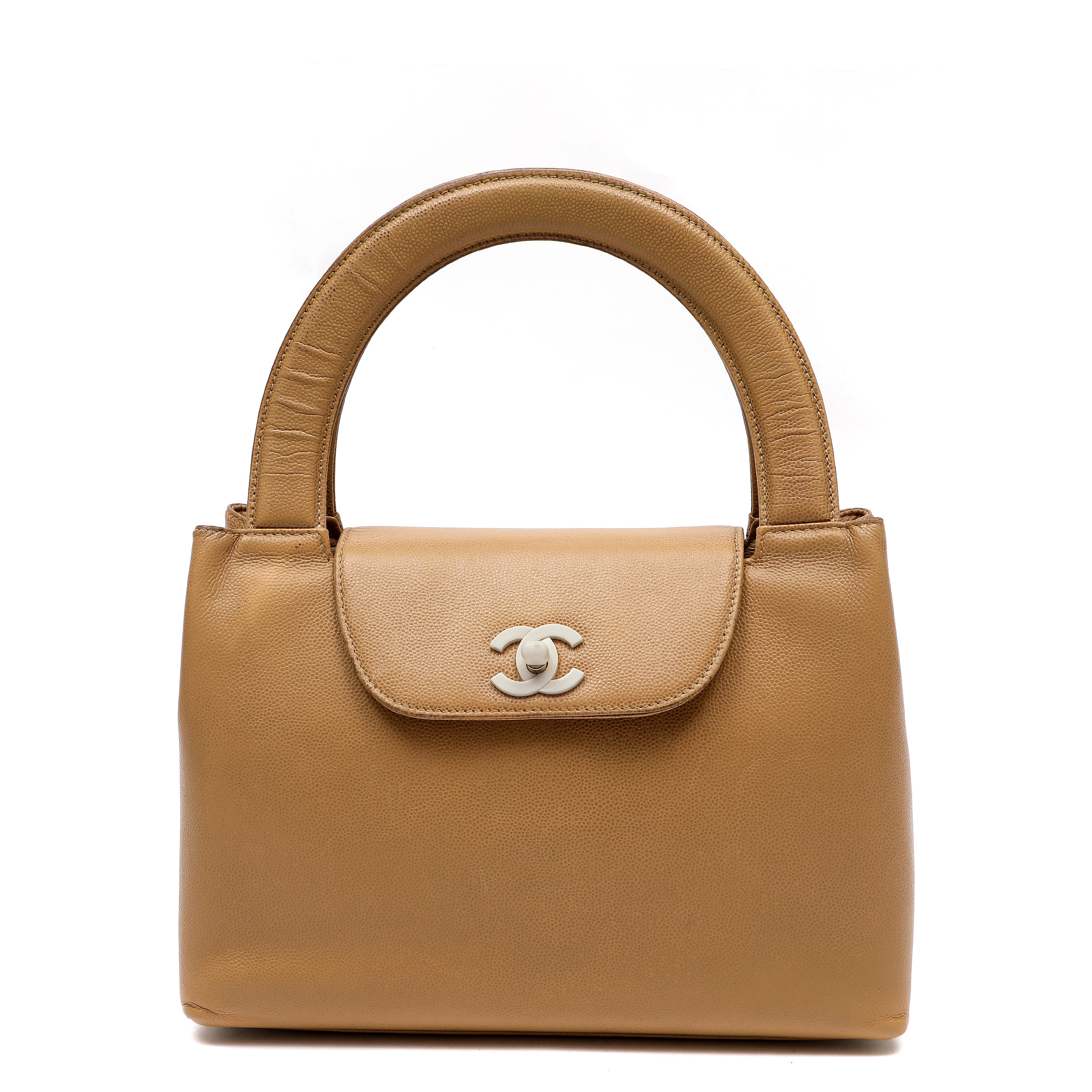 Chanel Vintage Original Kelly Top Handle Bag Beige Caviar Leather