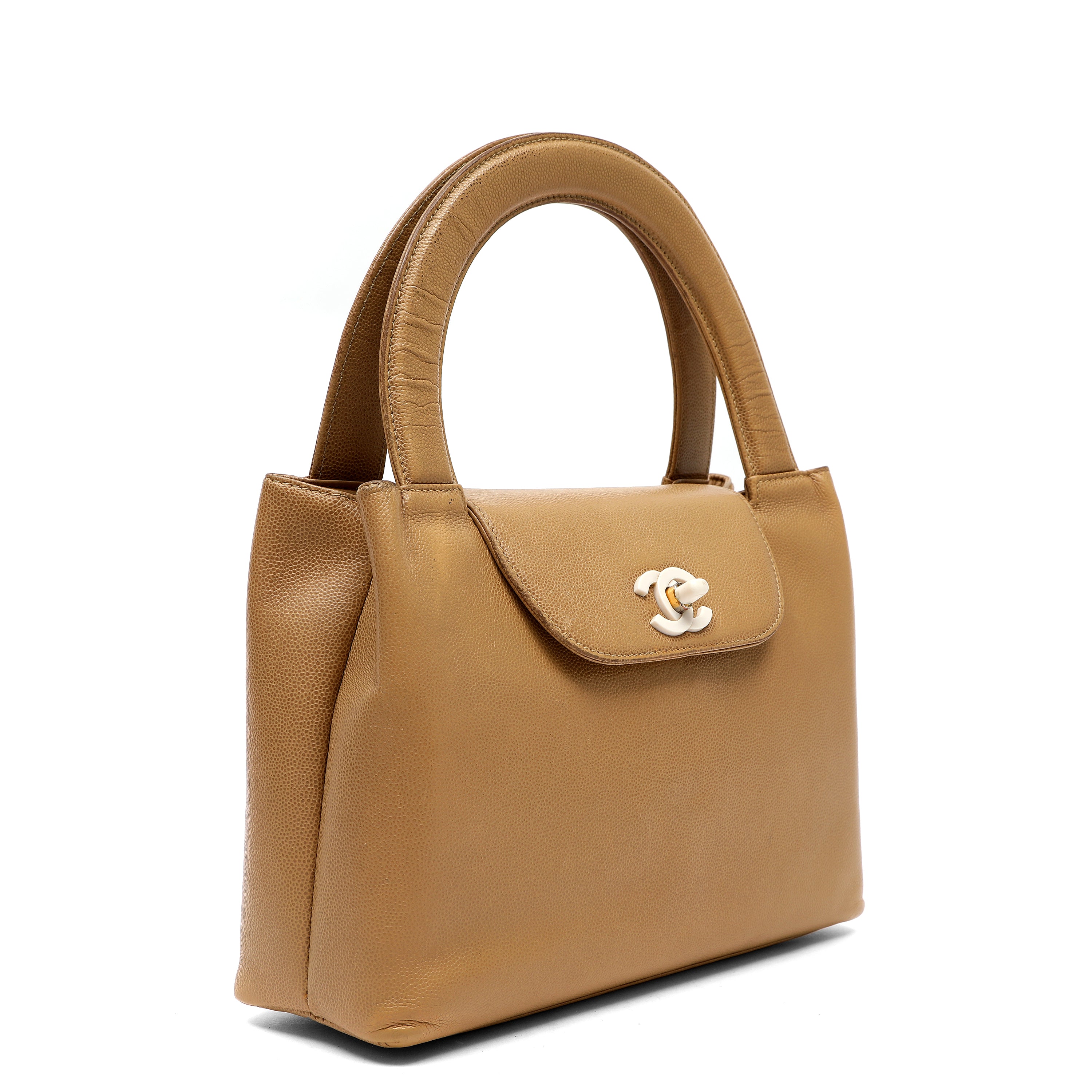 Chanel Vintage Original Kelly Top Handle Bag Beige Caviar Leather