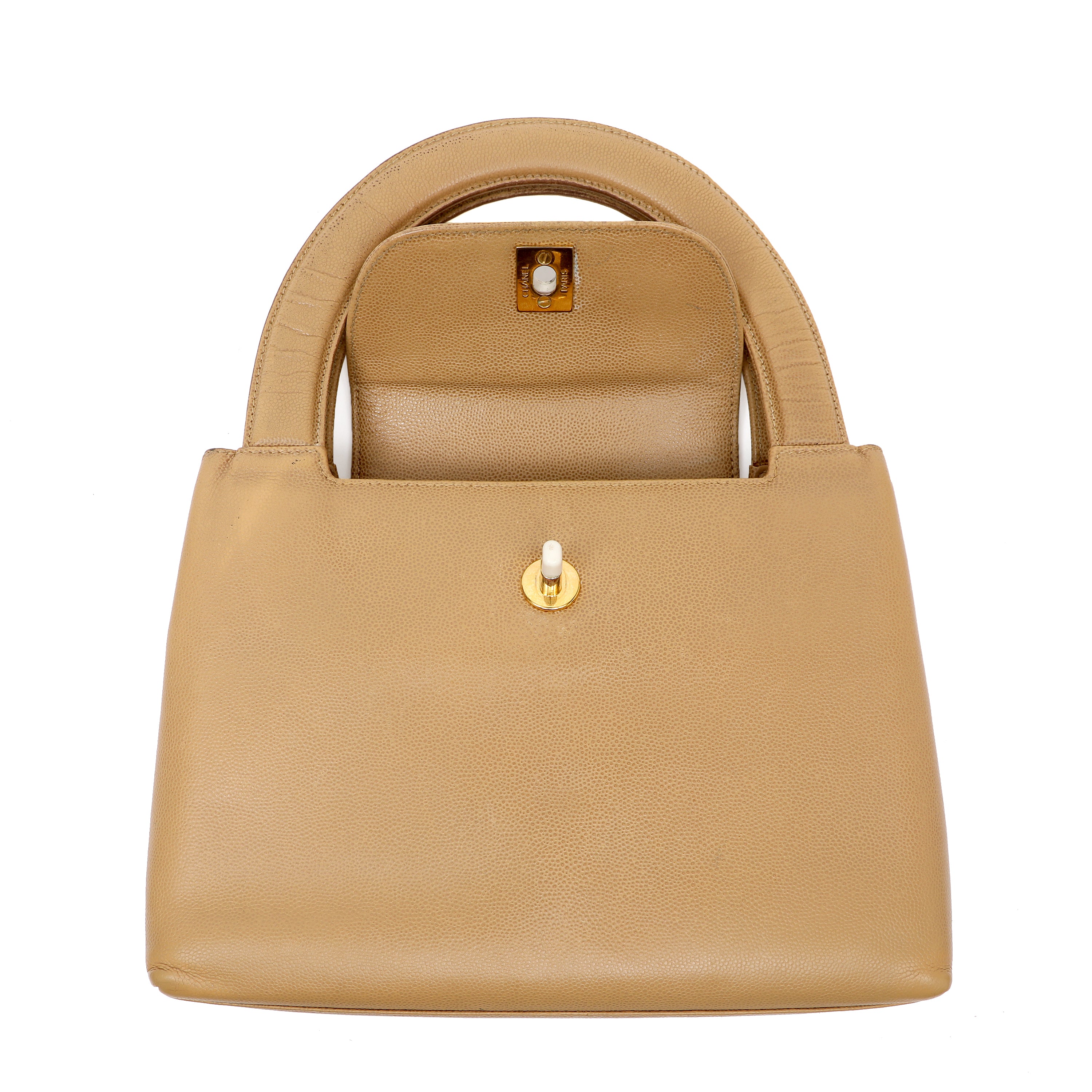 Chanel Vintage Original Kelly Top Handle Bag Beige Caviar Leather