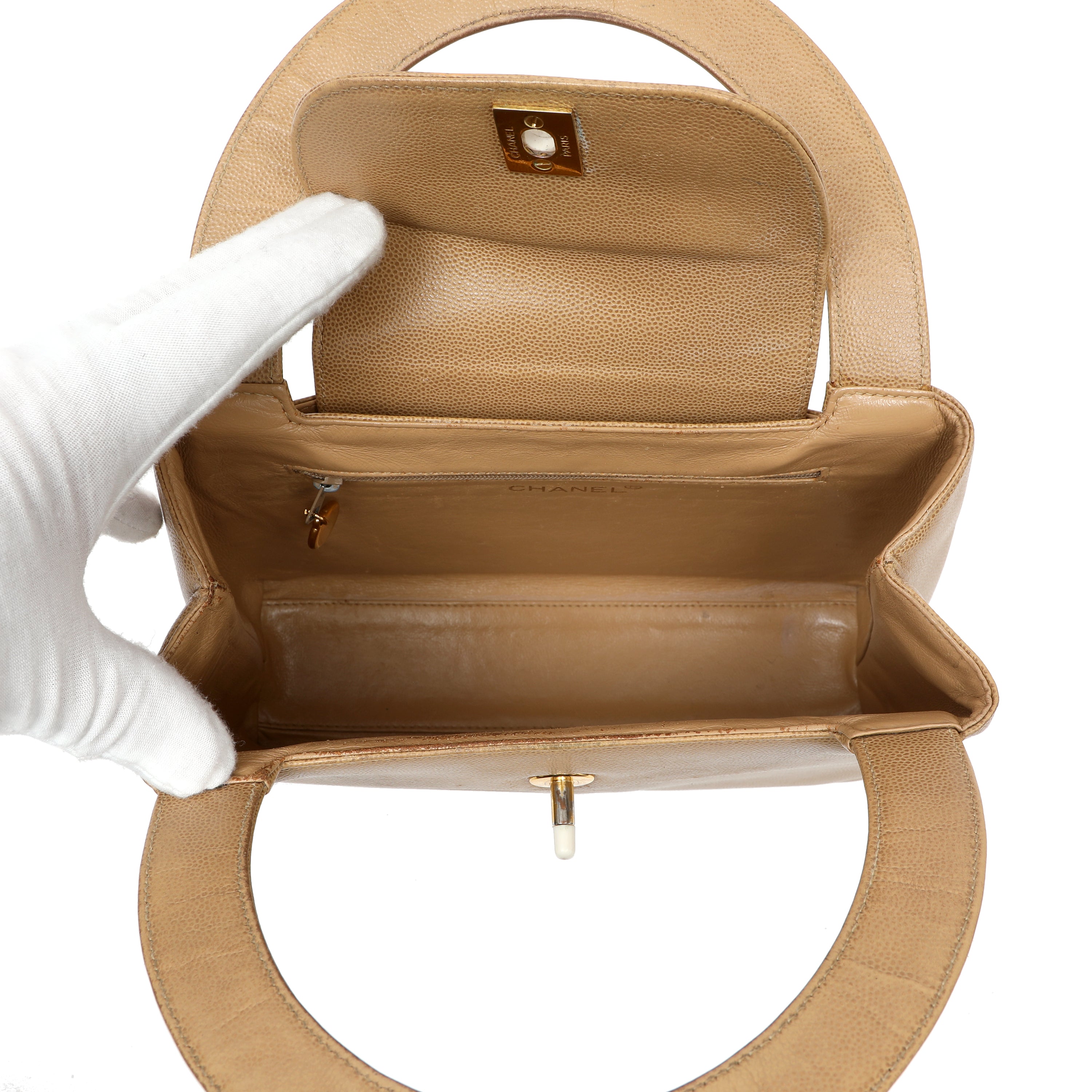 Chanel Vintage Original Kelly Top Handle Bag Beige Caviar Leather