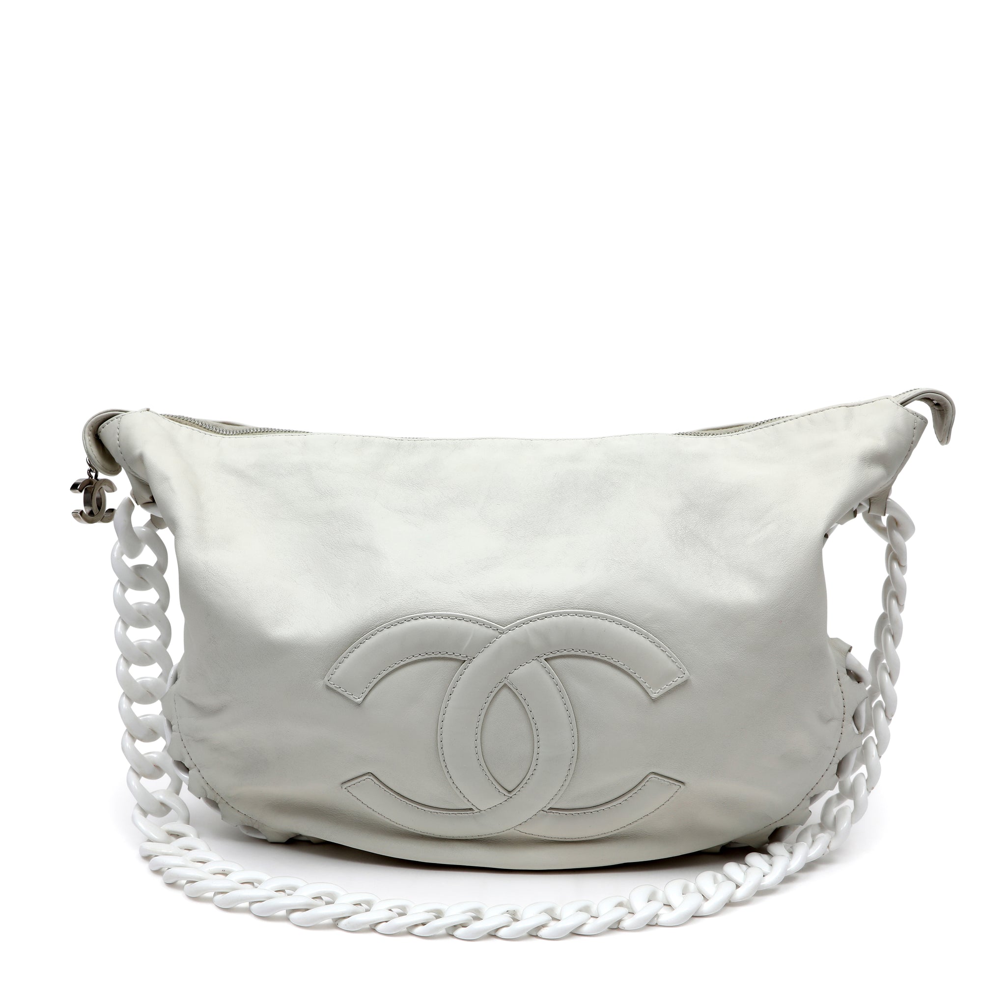 Chanel White Chain Hobo Bag 2008 Cruise Collection Large CC Logo