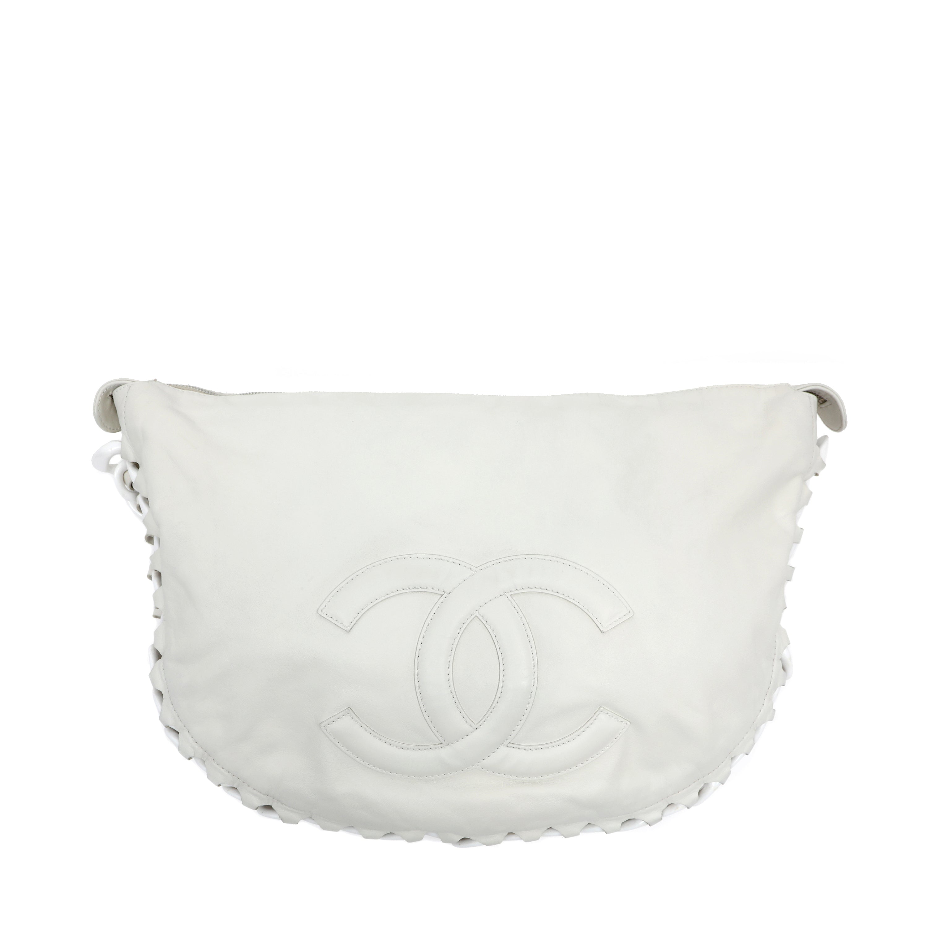 Chanel White Chain Hobo Bag 2008 Cruise Collection Large CC Logo