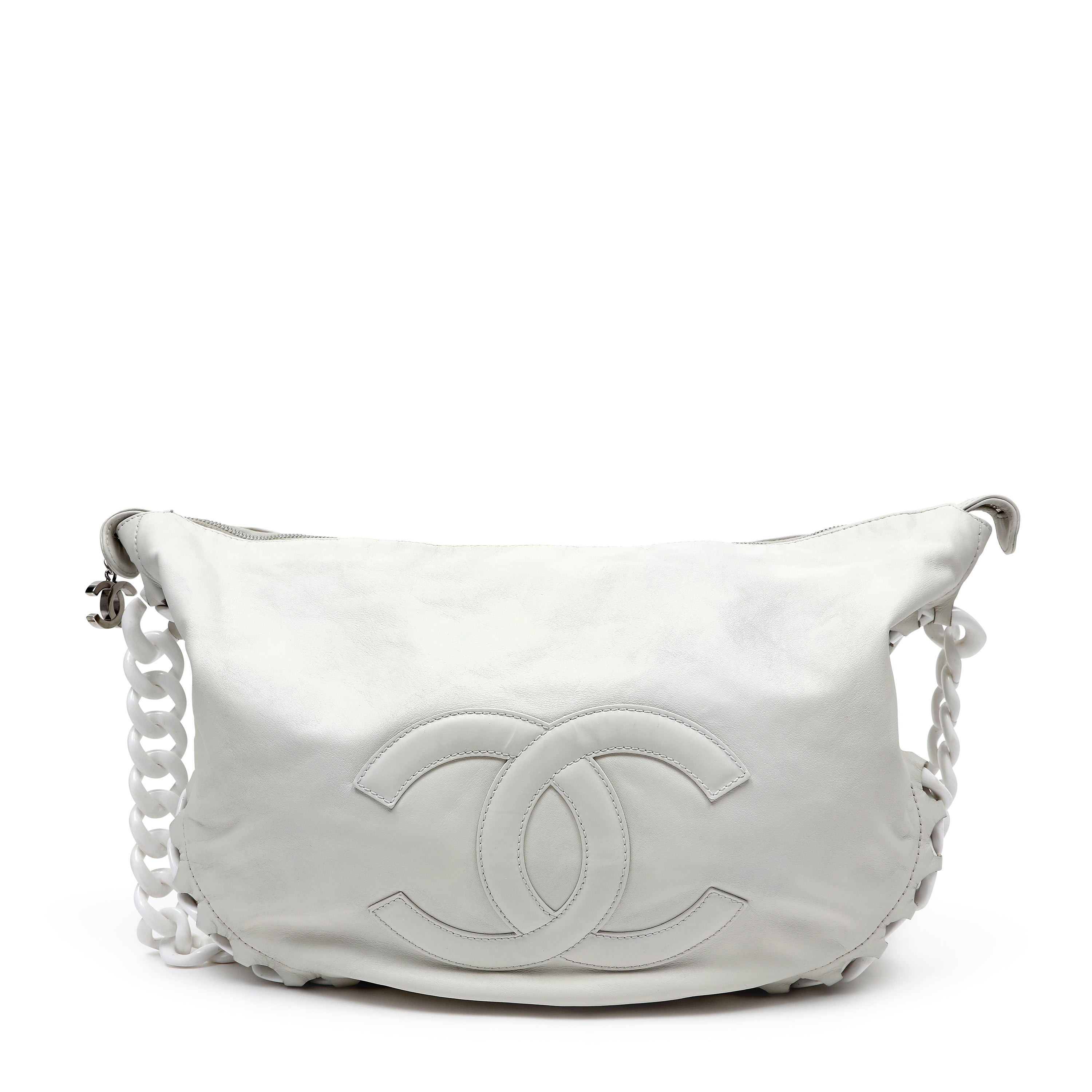 Chanel White Chain Hobo Bag 2008 Cruise Collection Large CC Logo
