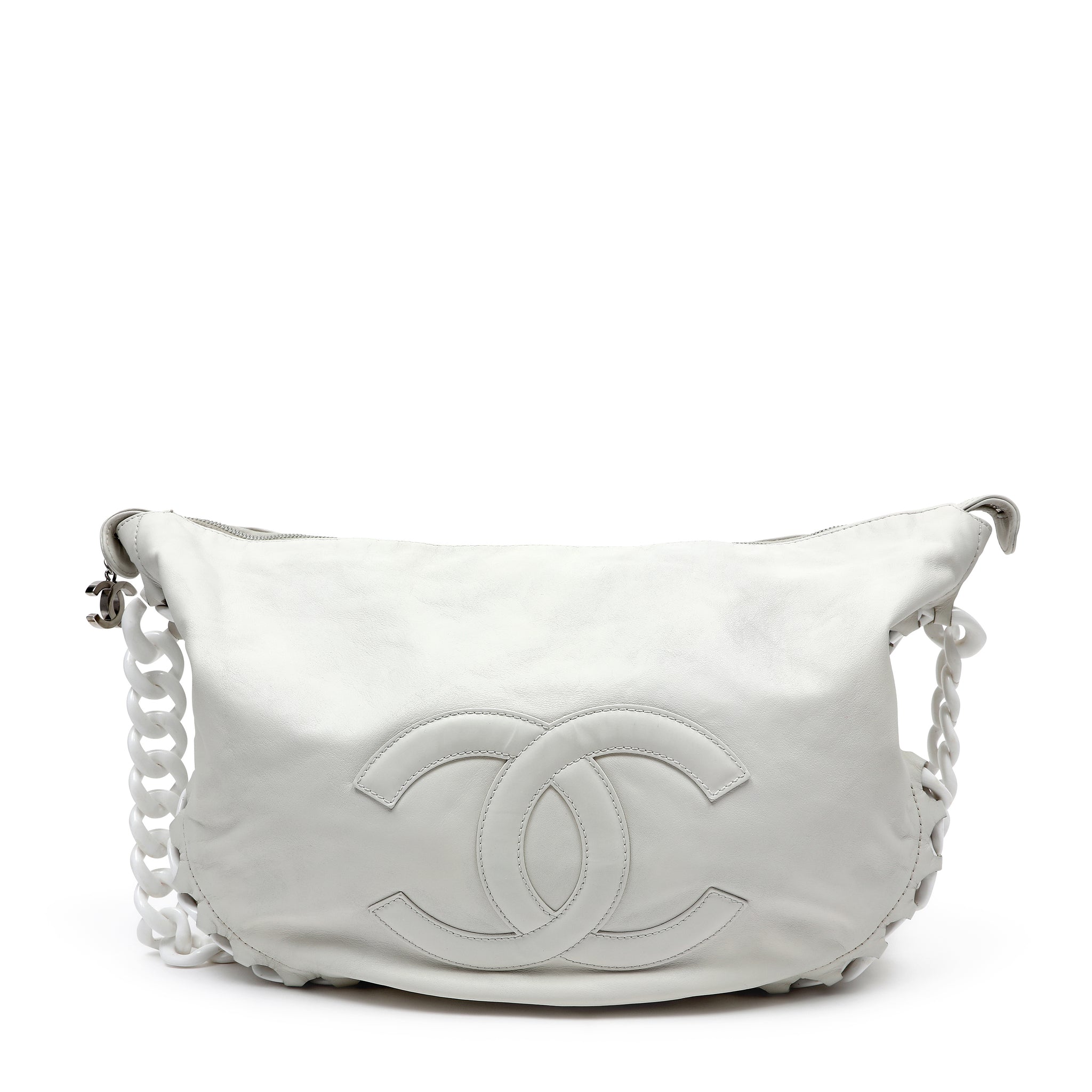 Chanel White Chain Hobo Bag 2008 Cruise Collection Large CC Logo