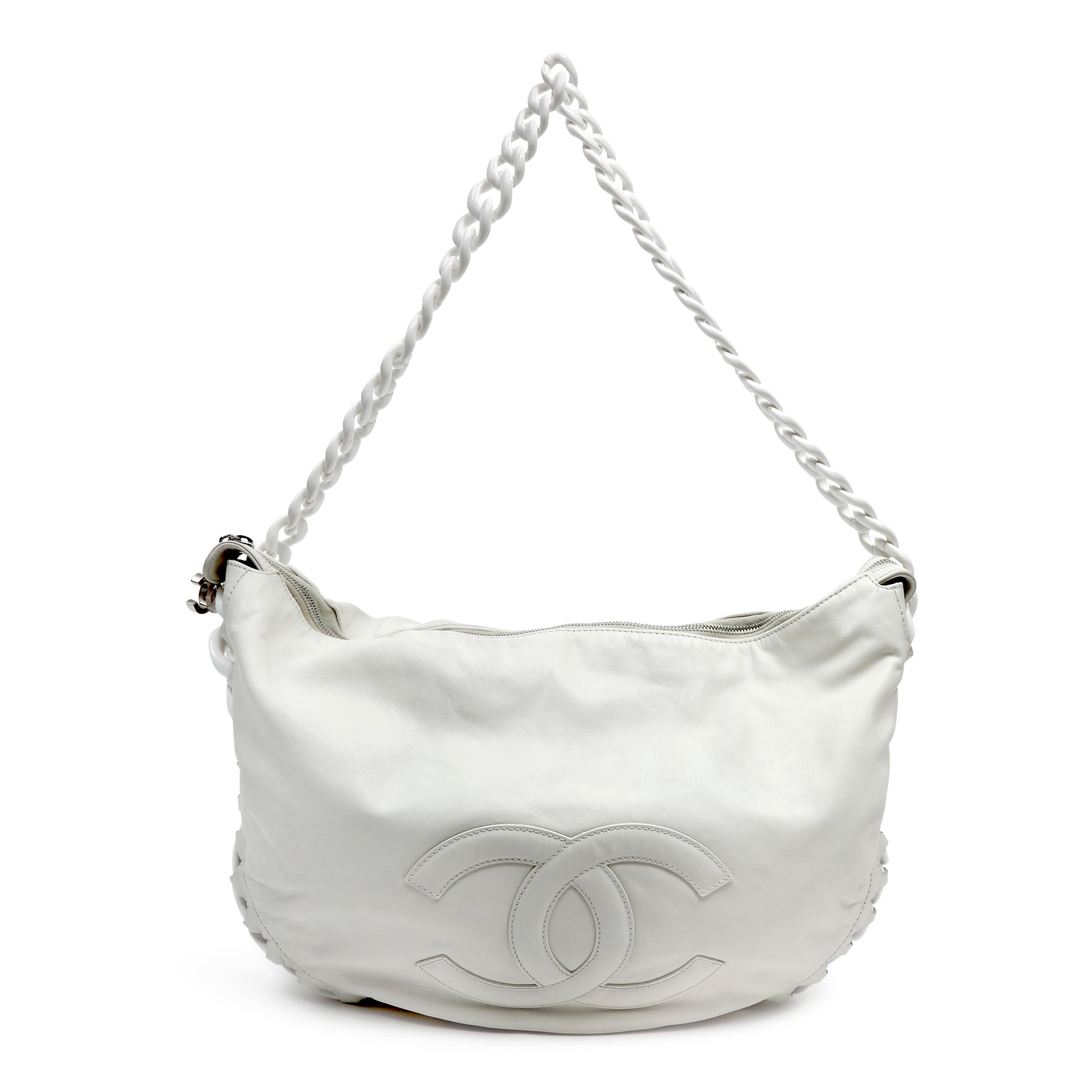 Chanel White Chain Hobo Bag 2008 Cruise Collection Large CC Logo