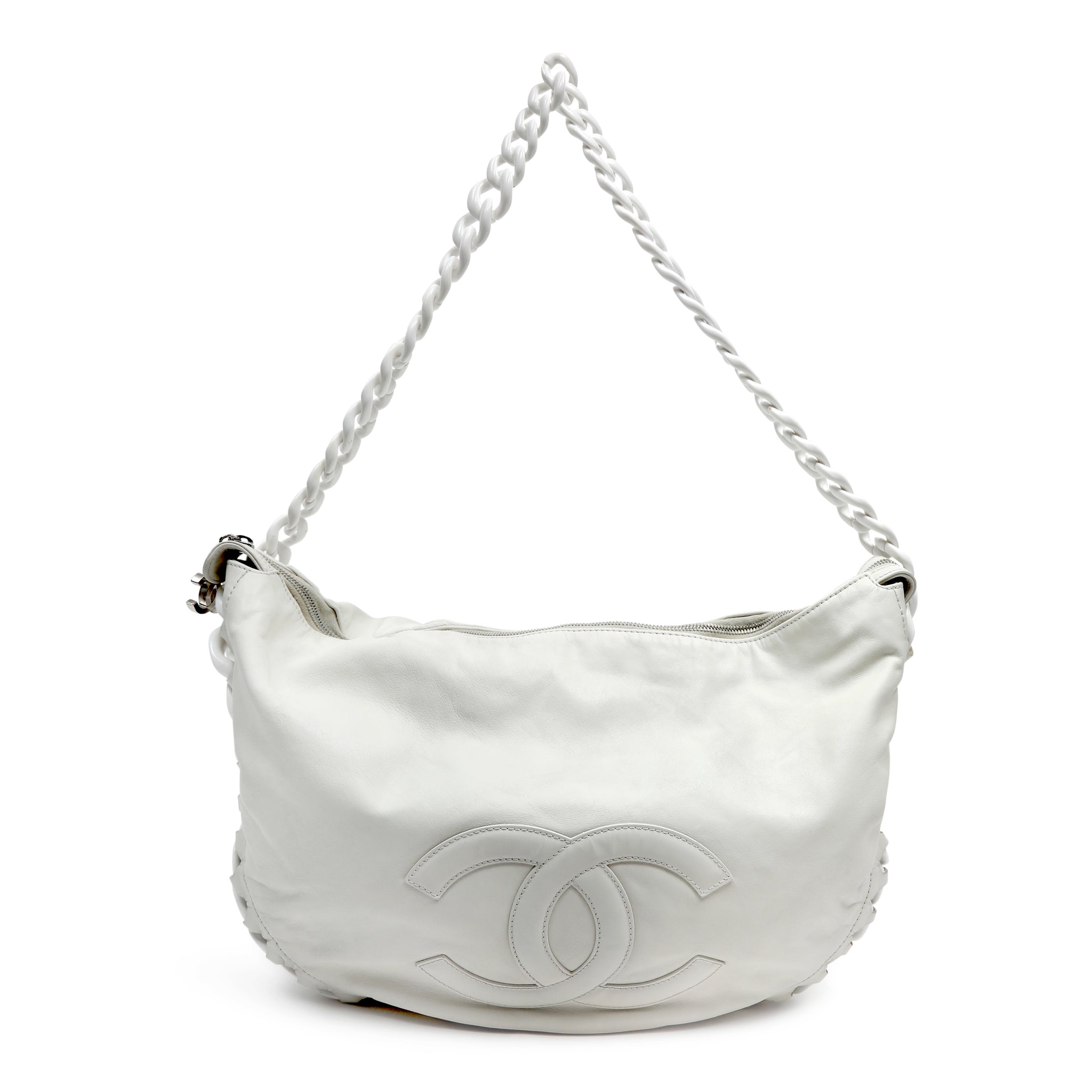 Chanel White Chain Hobo Bag 2008 Cruise Collection Large CC Logo