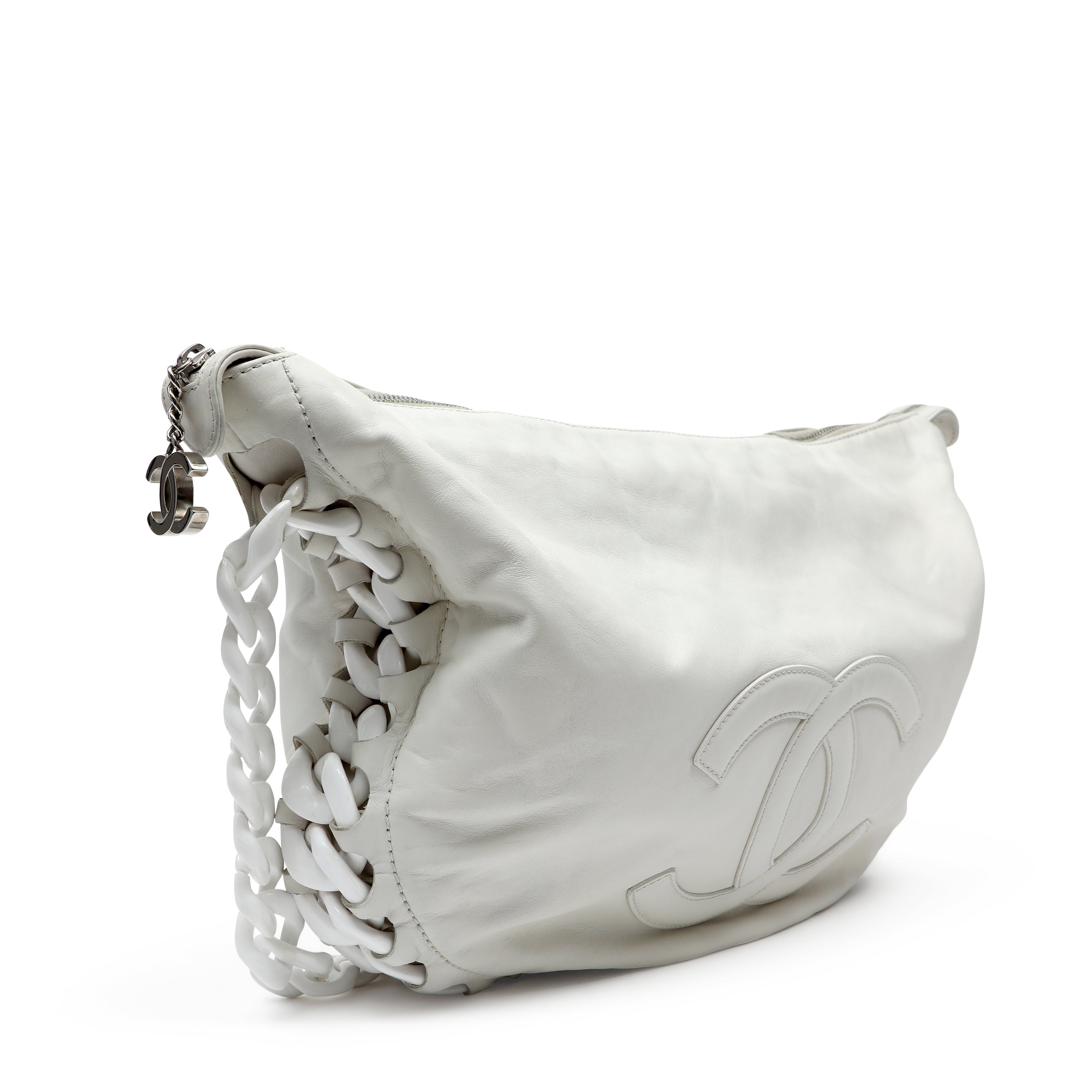 Chanel White Chain Hobo Bag 2008 Cruise Collection Large CC Logo