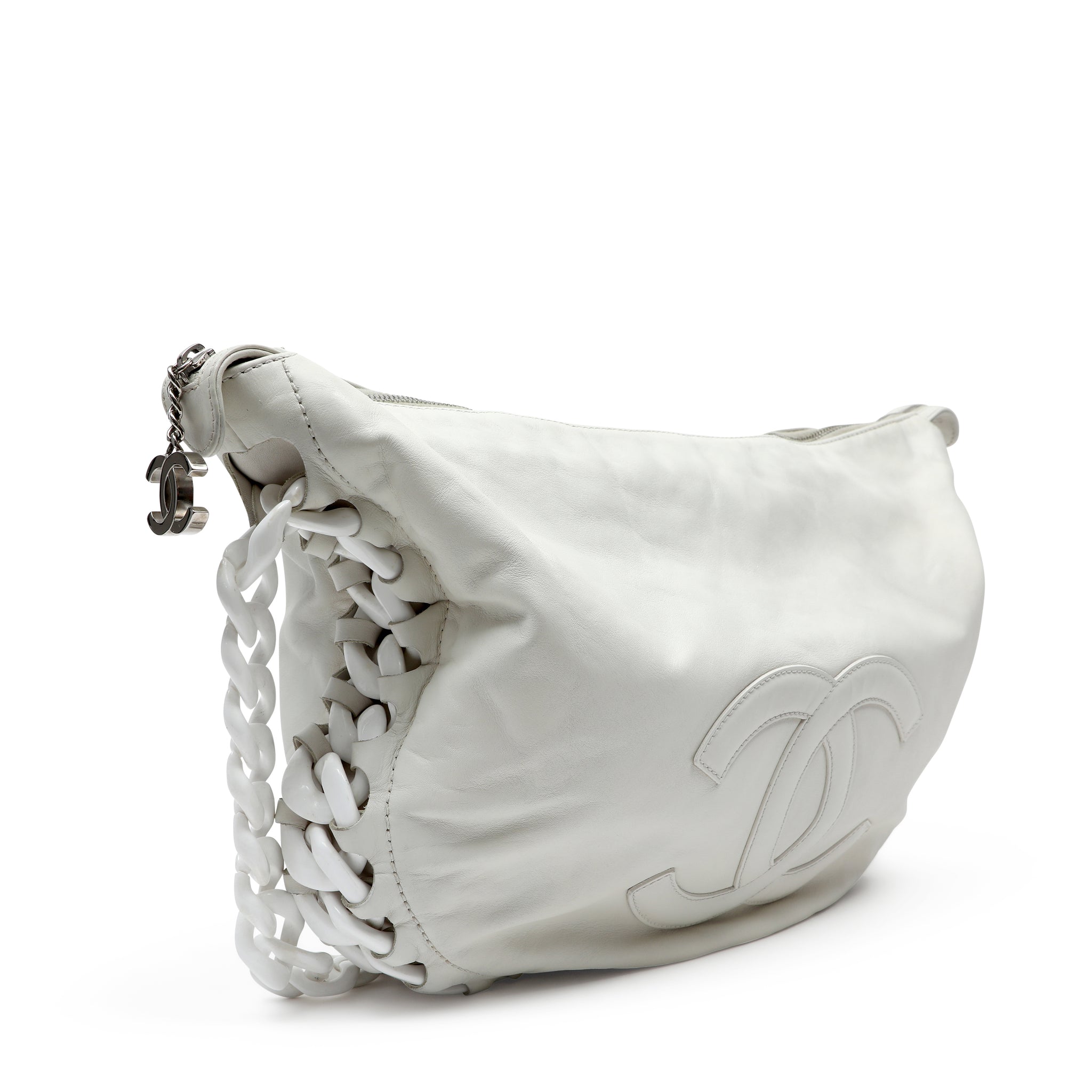 Chanel White Chain Hobo Bag 2008 Cruise Collection Large CC Logo