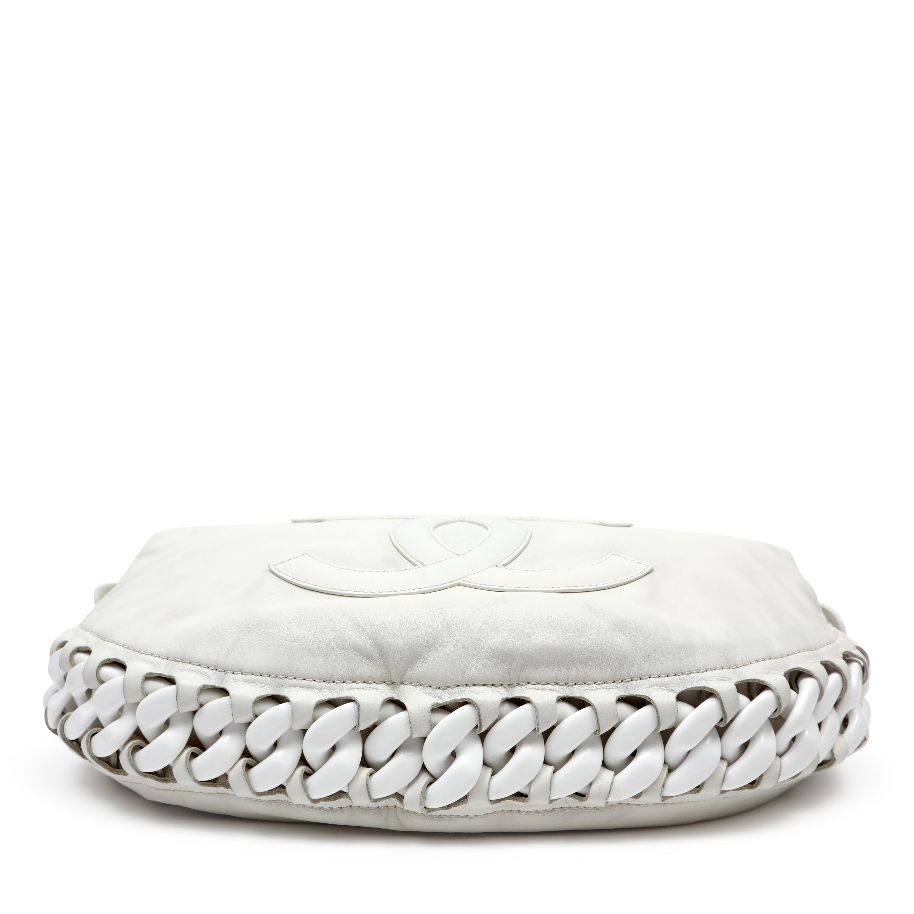 Chanel White Chain Hobo Bag 2008 Cruise Collection Large CC Logo