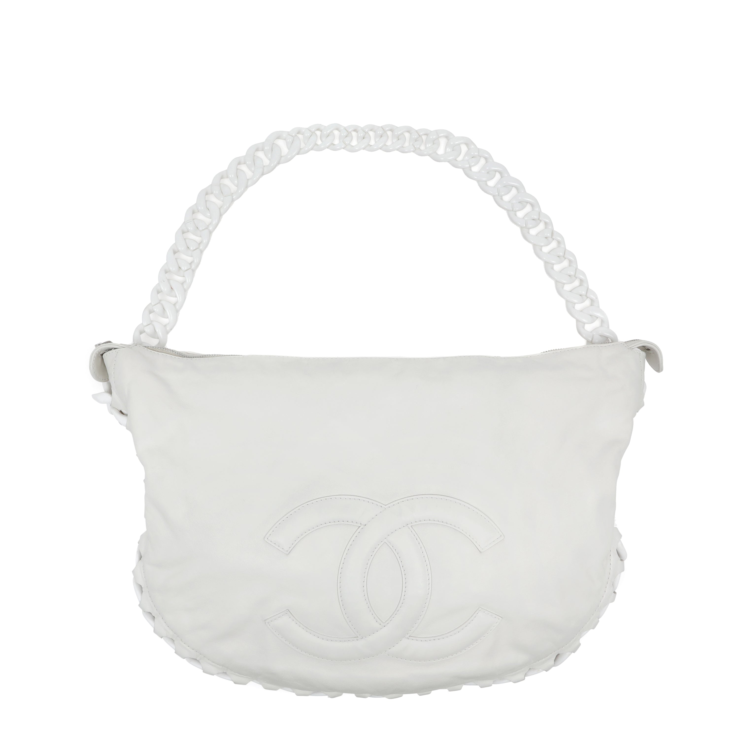 Chanel White Chain Hobo Bag 2008 Cruise Collection Large CC Logo
