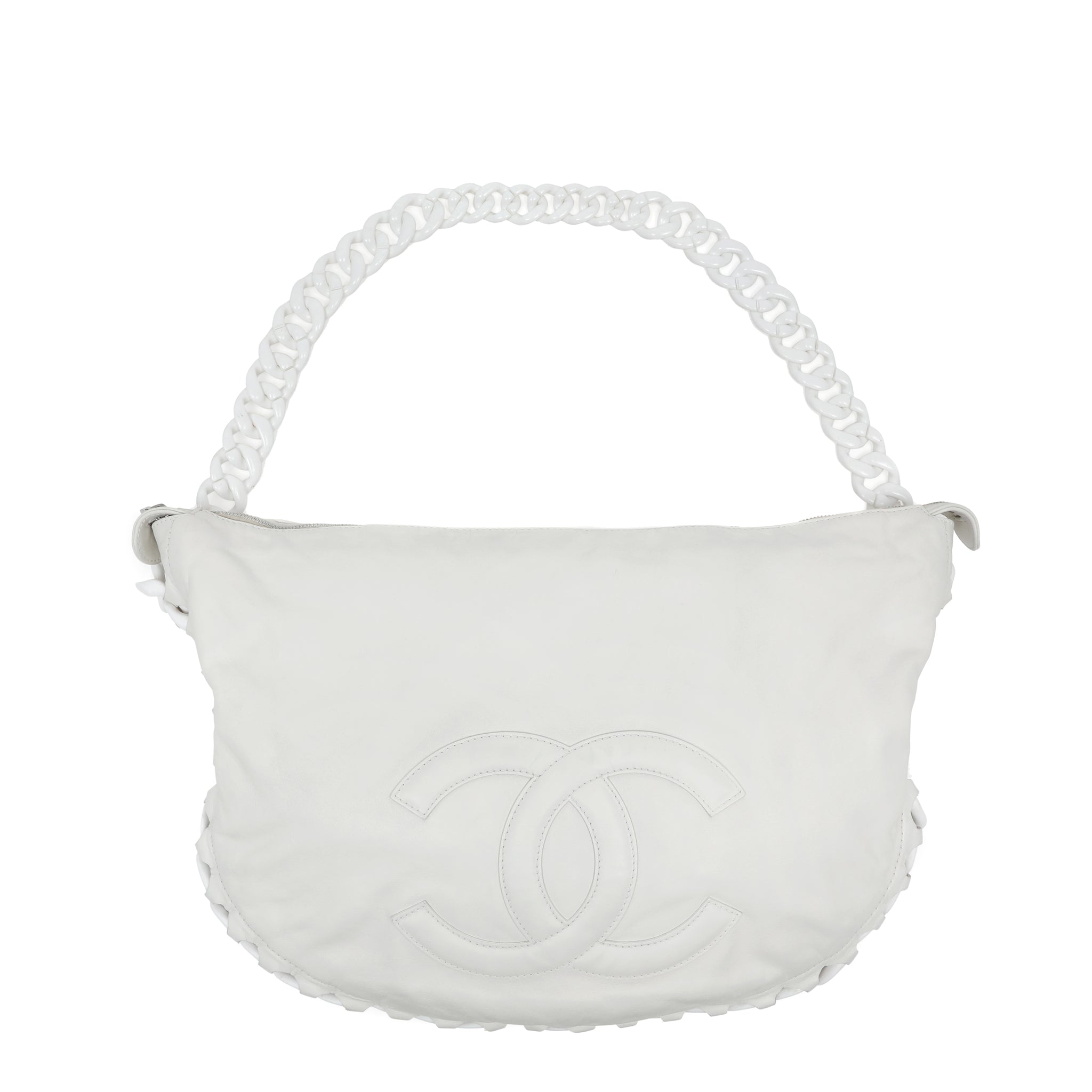 Chanel White Chain Hobo Bag 2008 Cruise Collection Large CC Logo