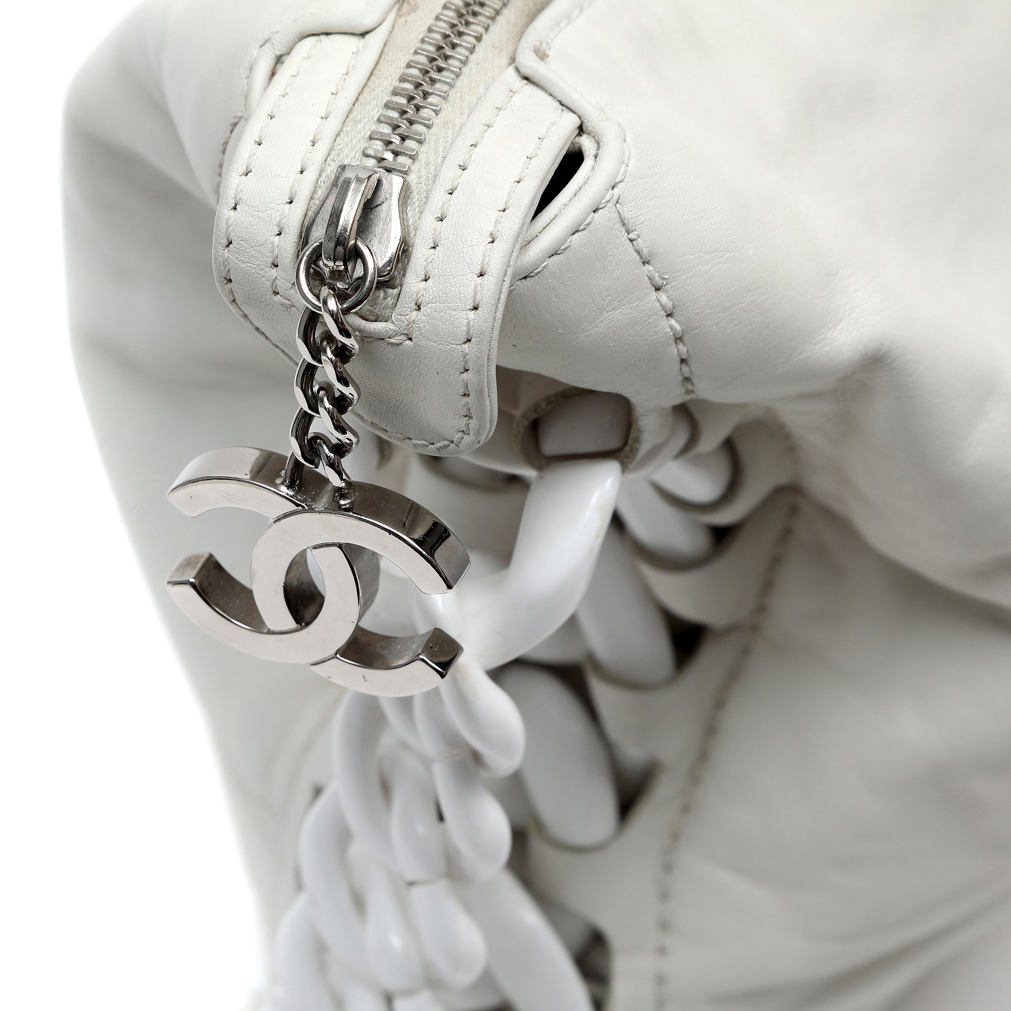 Chanel White Chain Hobo Bag 2008 Cruise Collection Large CC Logo