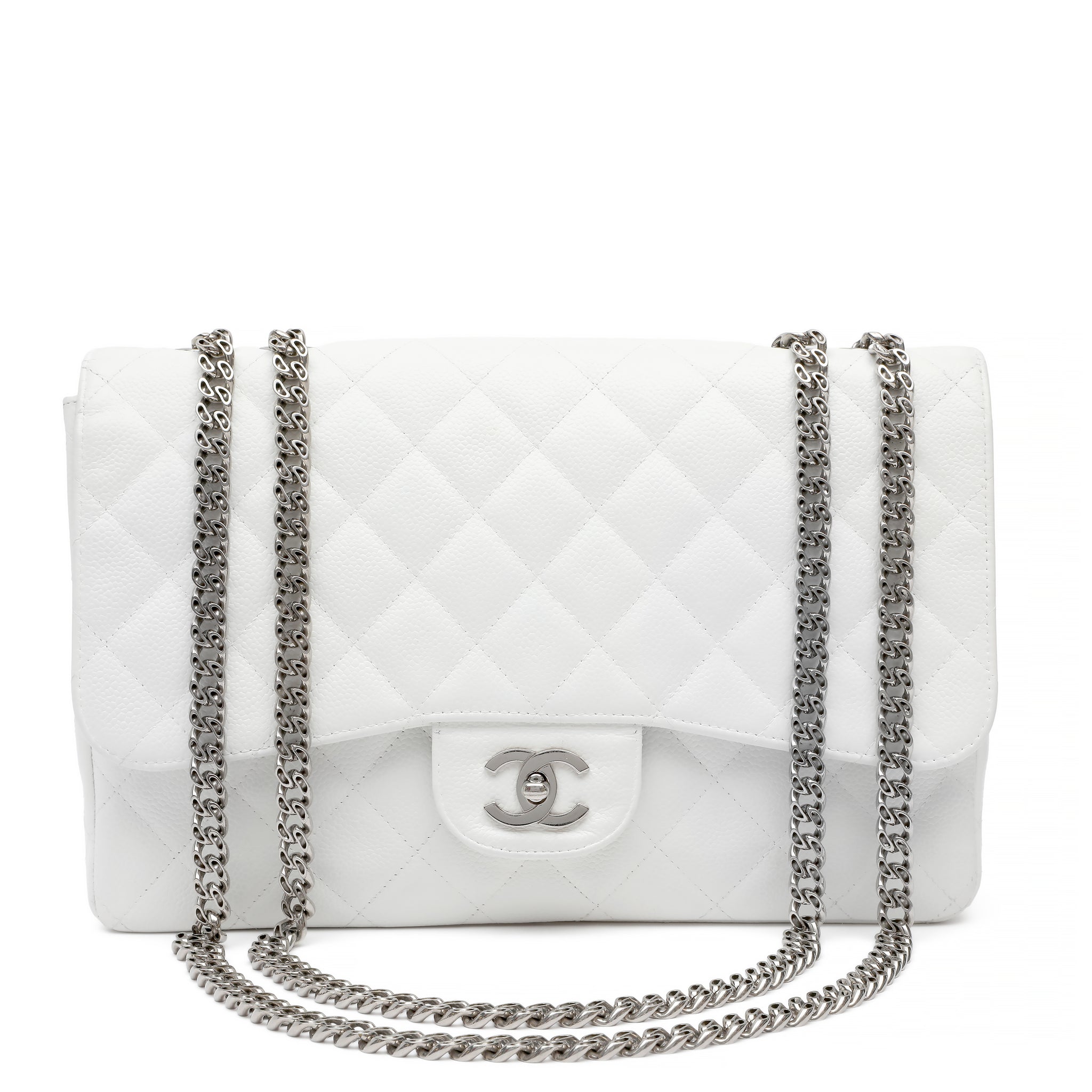 Chanel White Jumbo Classic Flap Bag Caviar Leather w SH