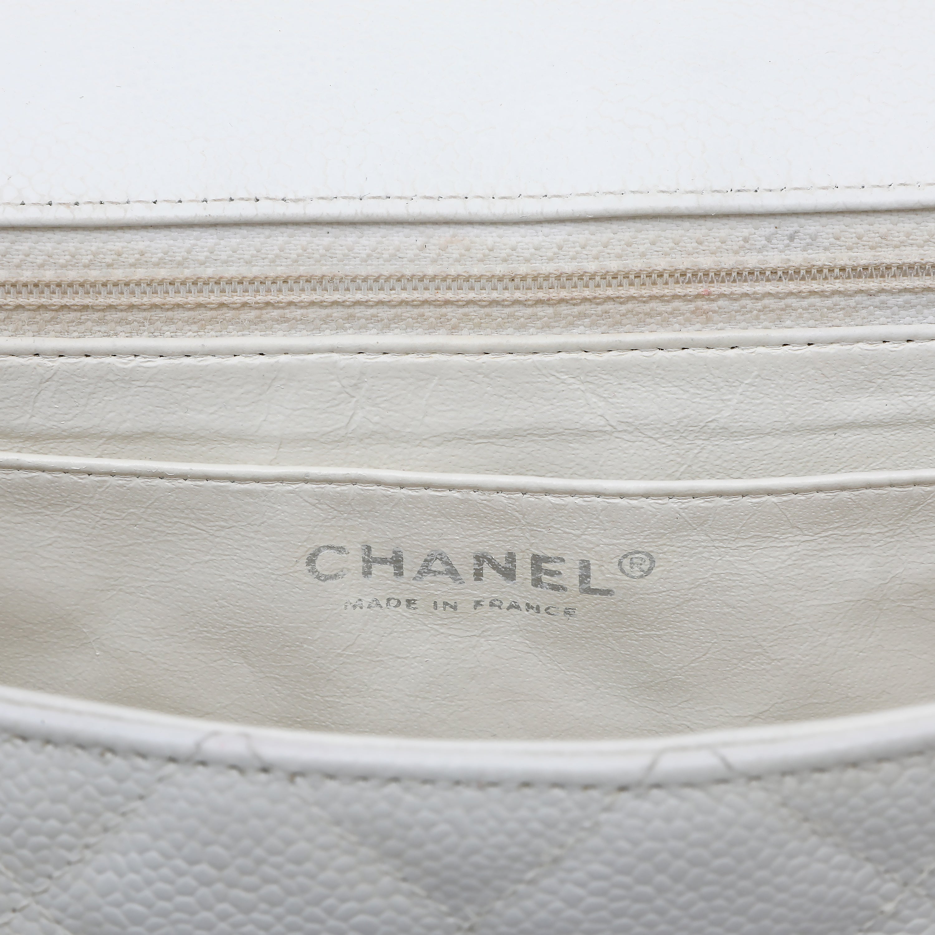 Chanel White Jumbo Classic Flap Bag Caviar Leather w SH