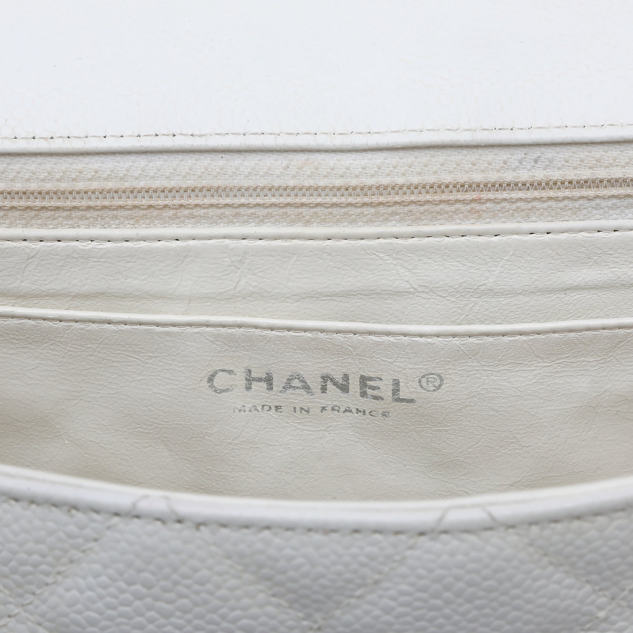 Chanel White Jumbo Classic Flap Bag Caviar Leather w SH