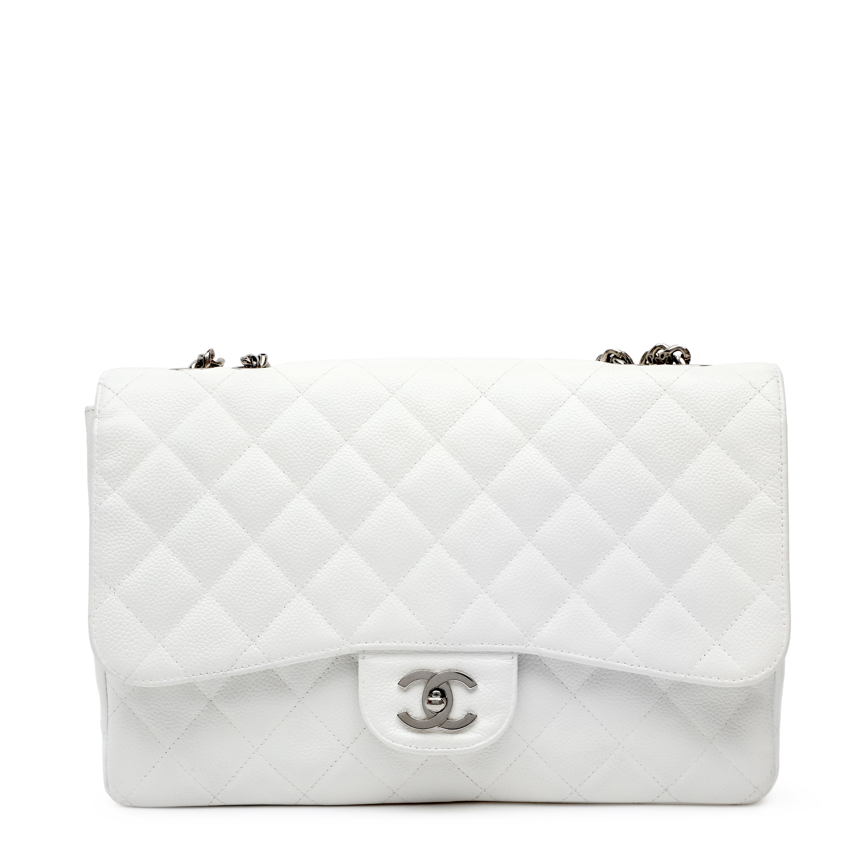 Chanel White Jumbo Classic Flap Bag Caviar Leather w SH