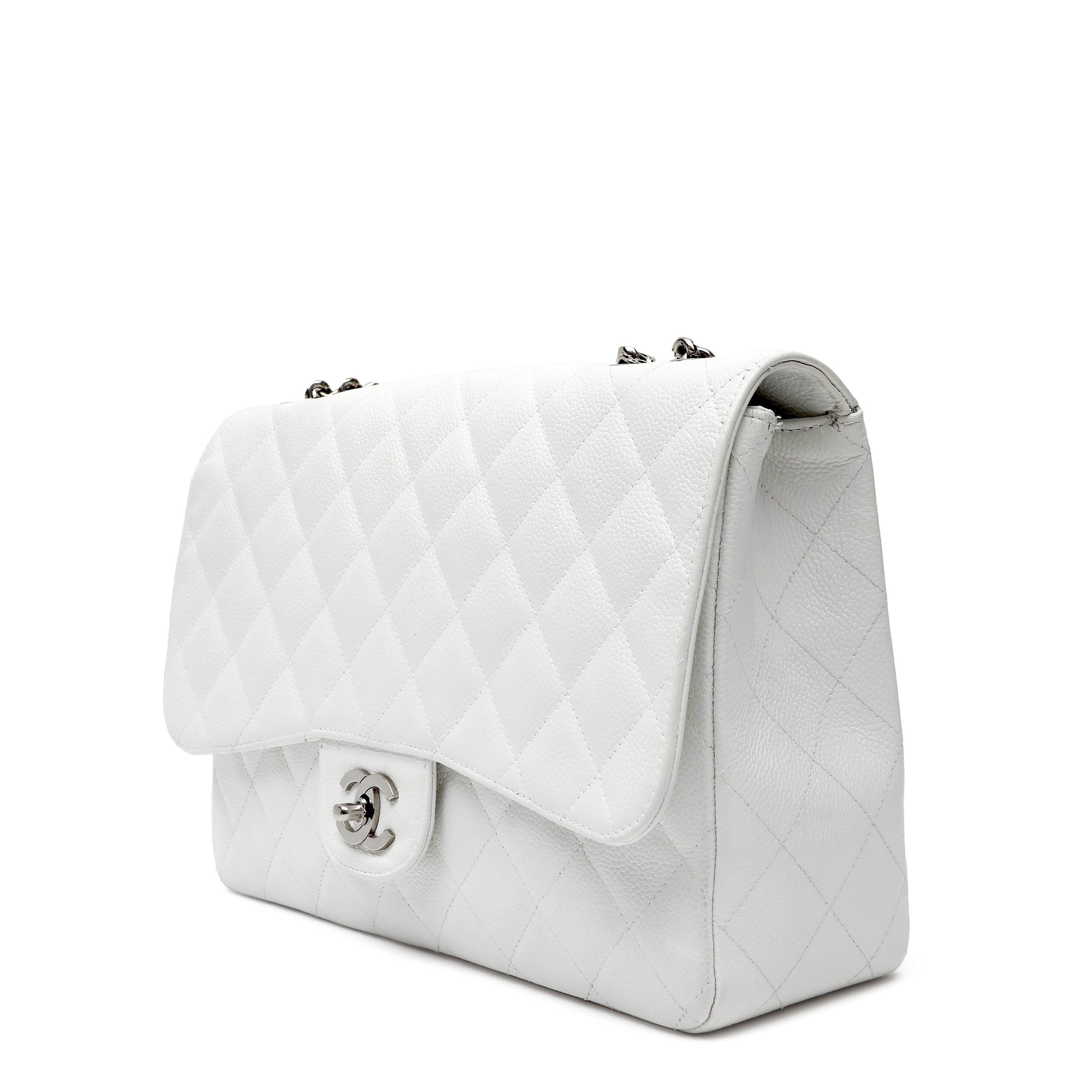 Chanel White Jumbo Classic Flap Bag Caviar Leather w SH