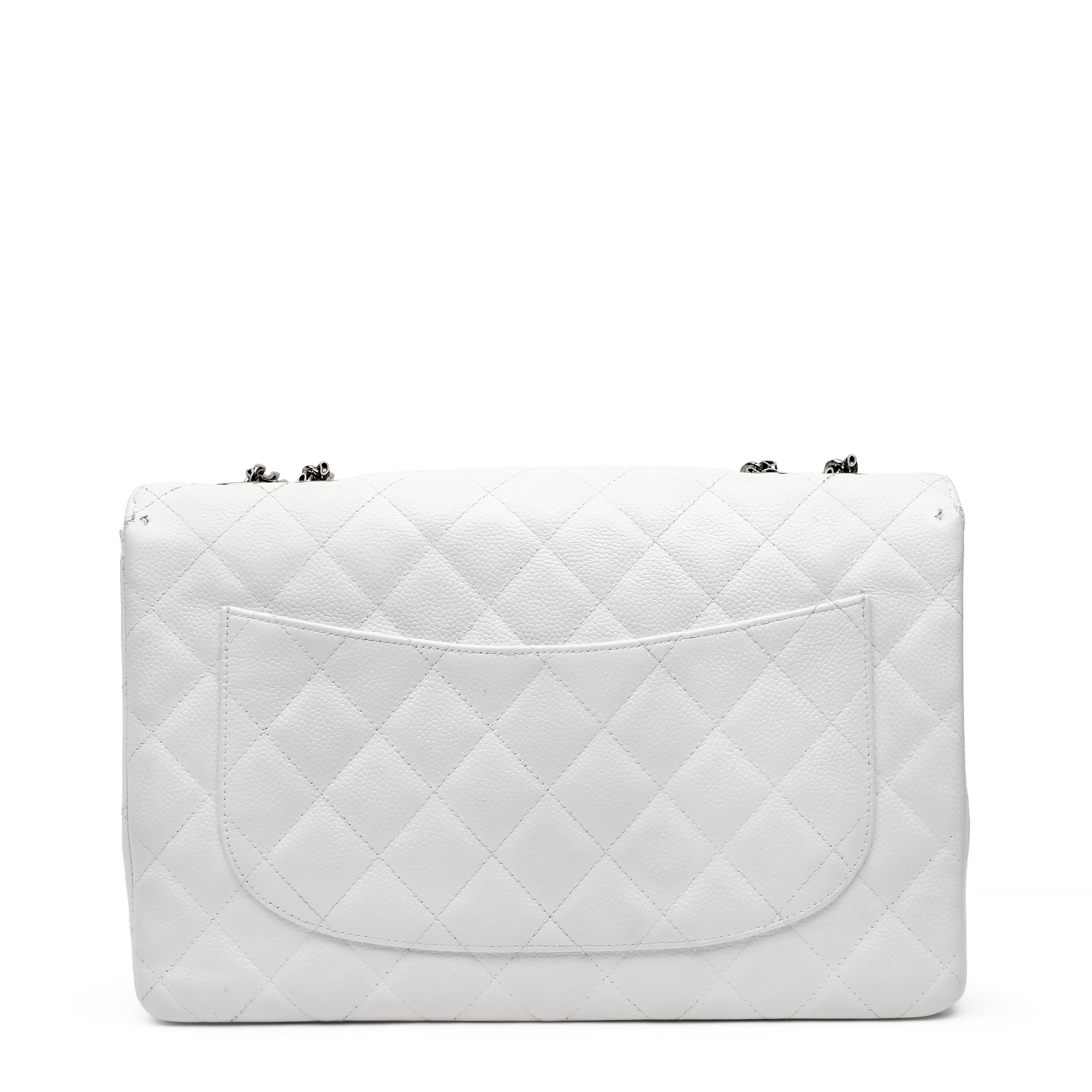 Chanel White Jumbo Classic Flap Bag Caviar Leather w SH