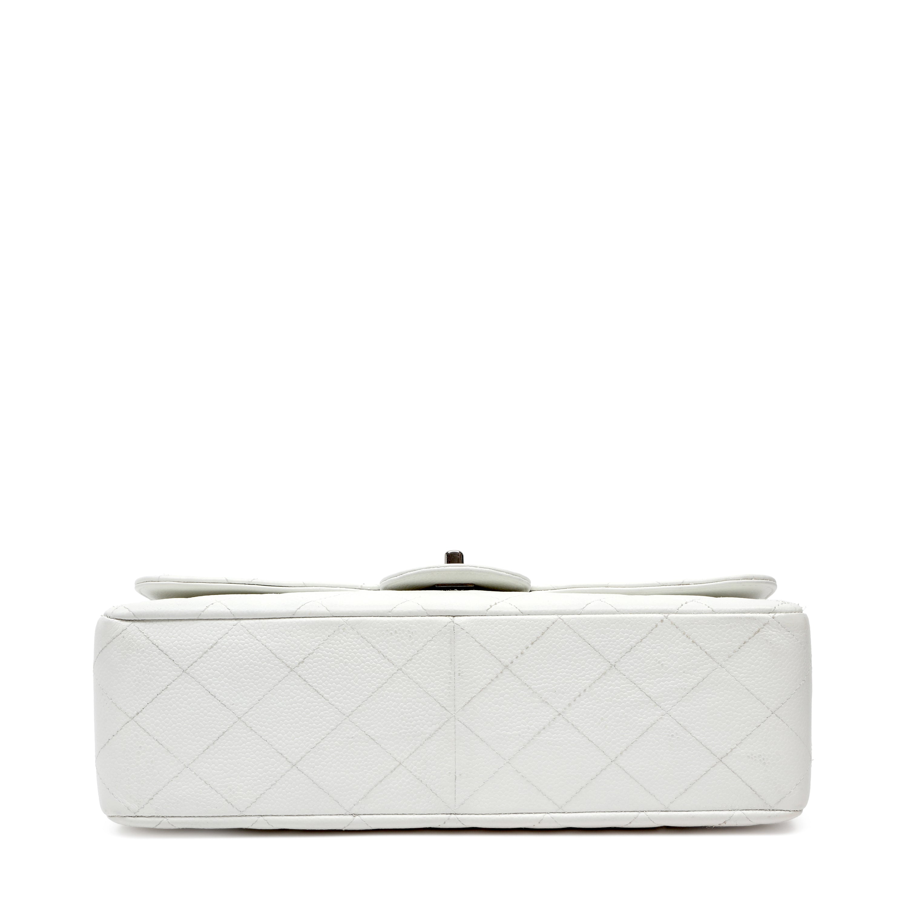 Chanel White Jumbo Classic Flap Bag Caviar Leather w SH