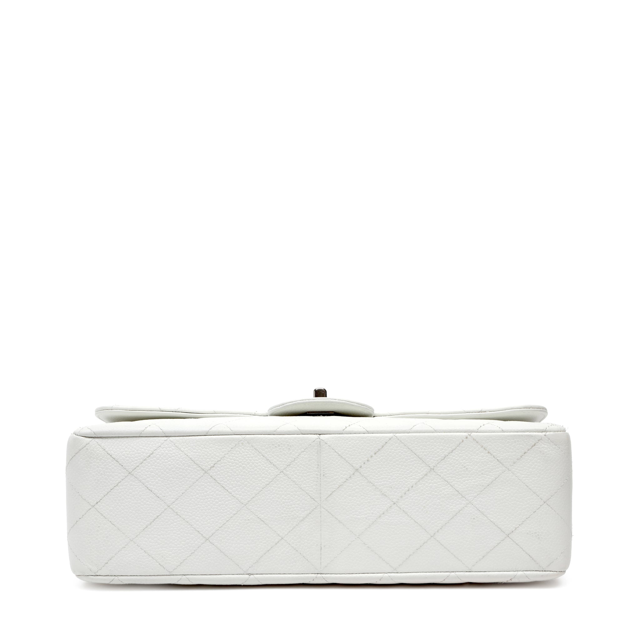 Chanel White Jumbo Classic Flap Bag Caviar Leather w SH