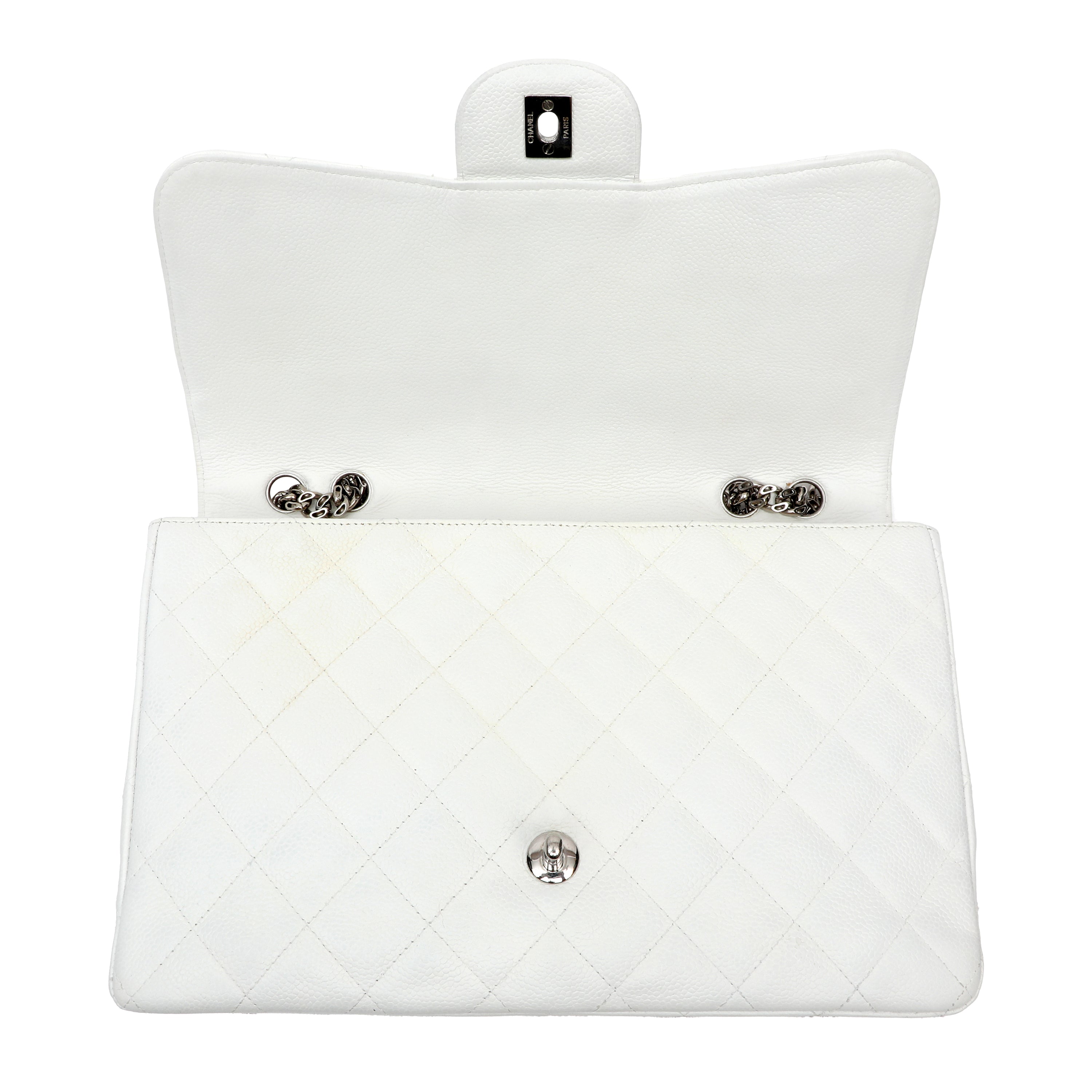 Chanel White Jumbo Classic Flap Bag Caviar Leather w SH