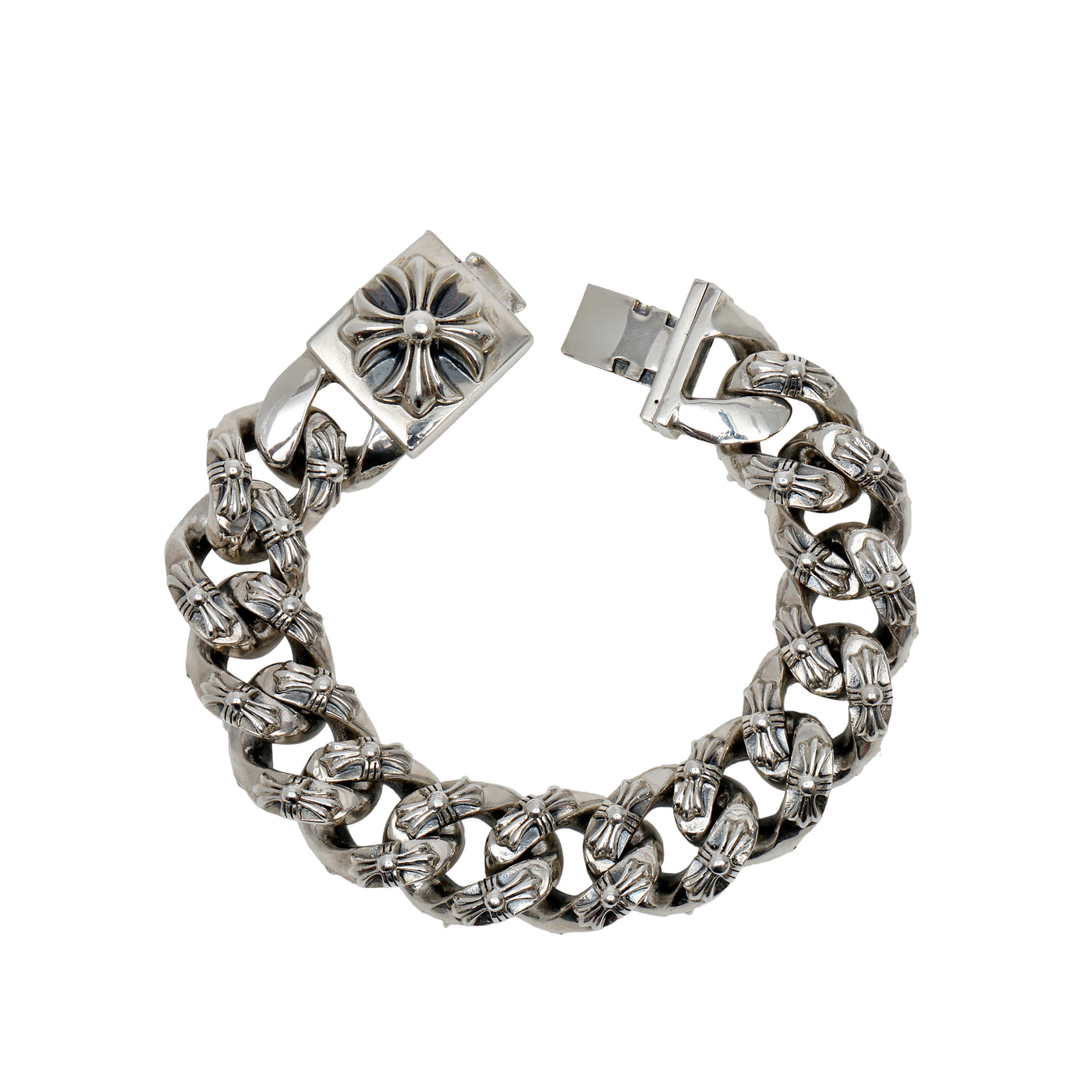 Chrome Hearts XL Floral Cross Box Extra Fancy Link Bracelet 8.5in