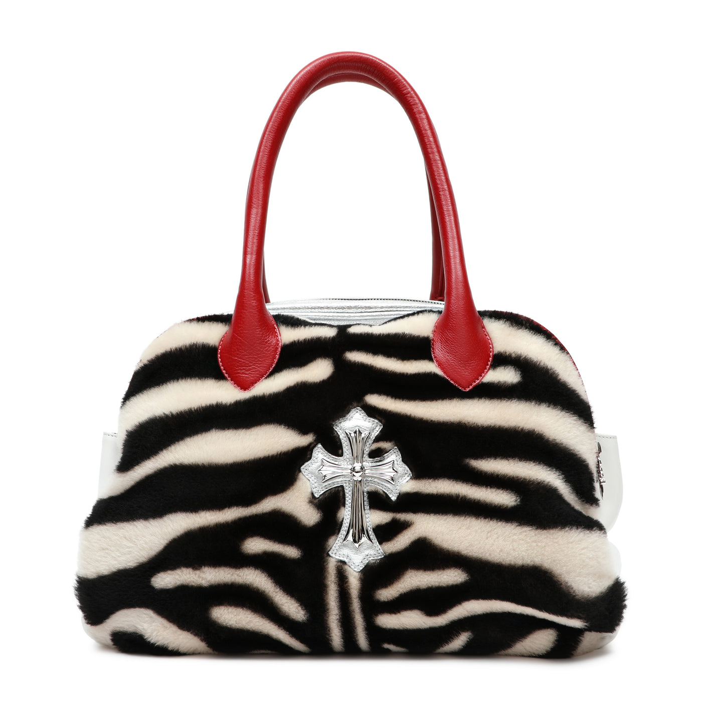 Chrome Hearts Pony Hair Cow Stripe Grinds Mini Shoulder Bag Red