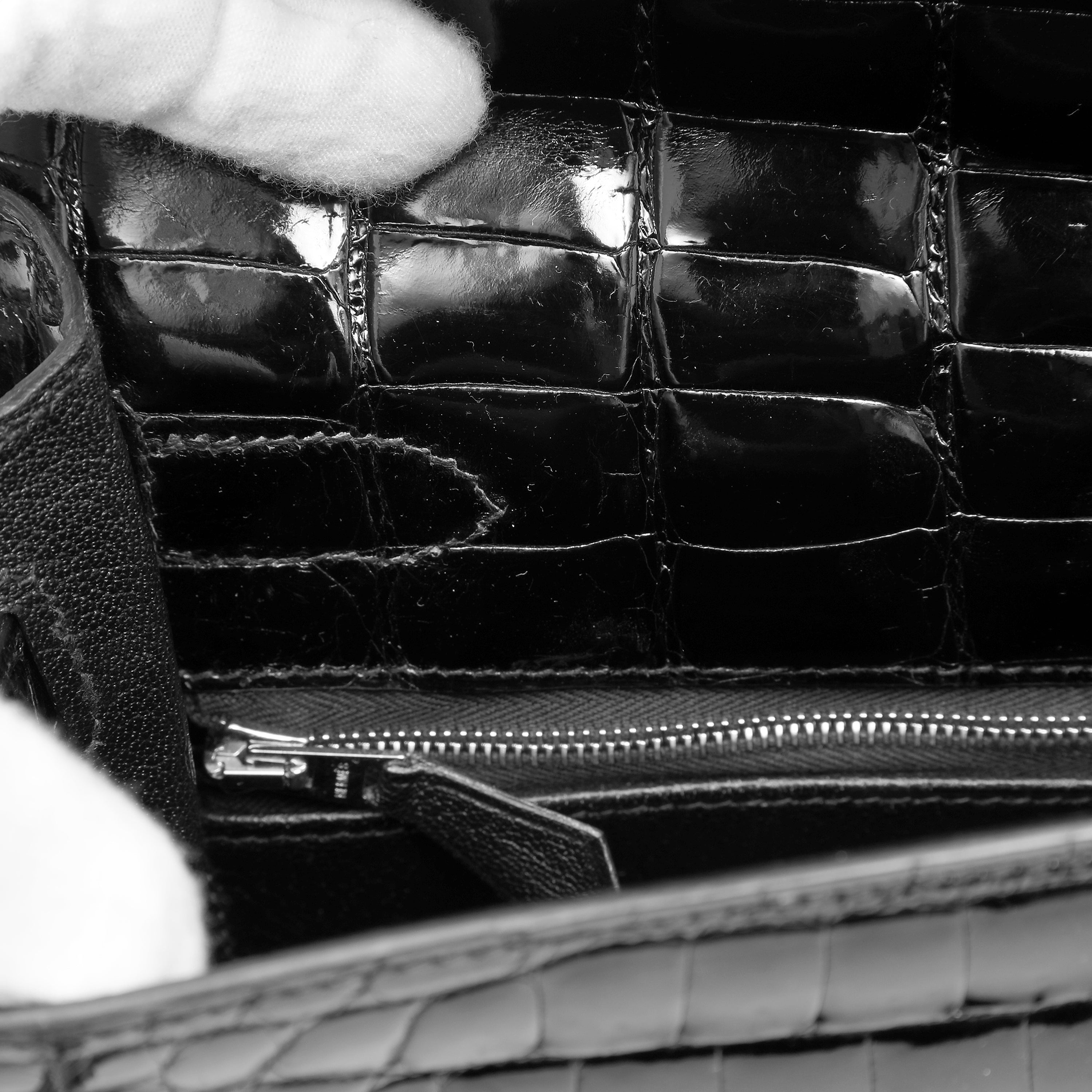 Hermès Kelly 32cm Bag Black Shiny Porosus Crocodile w PH