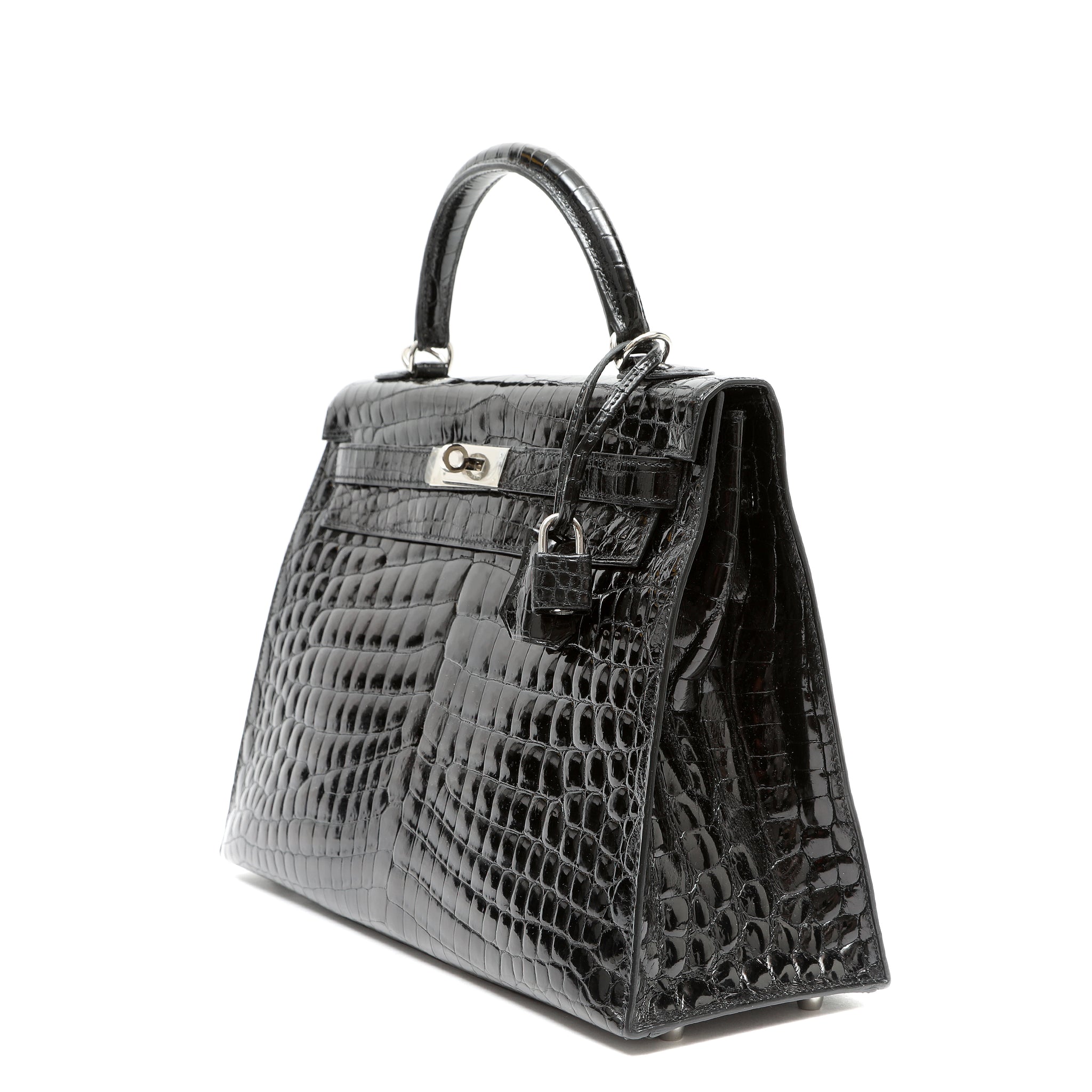 Hermès Kelly 32cm Bag Black Shiny Porosus Crocodile w PH
