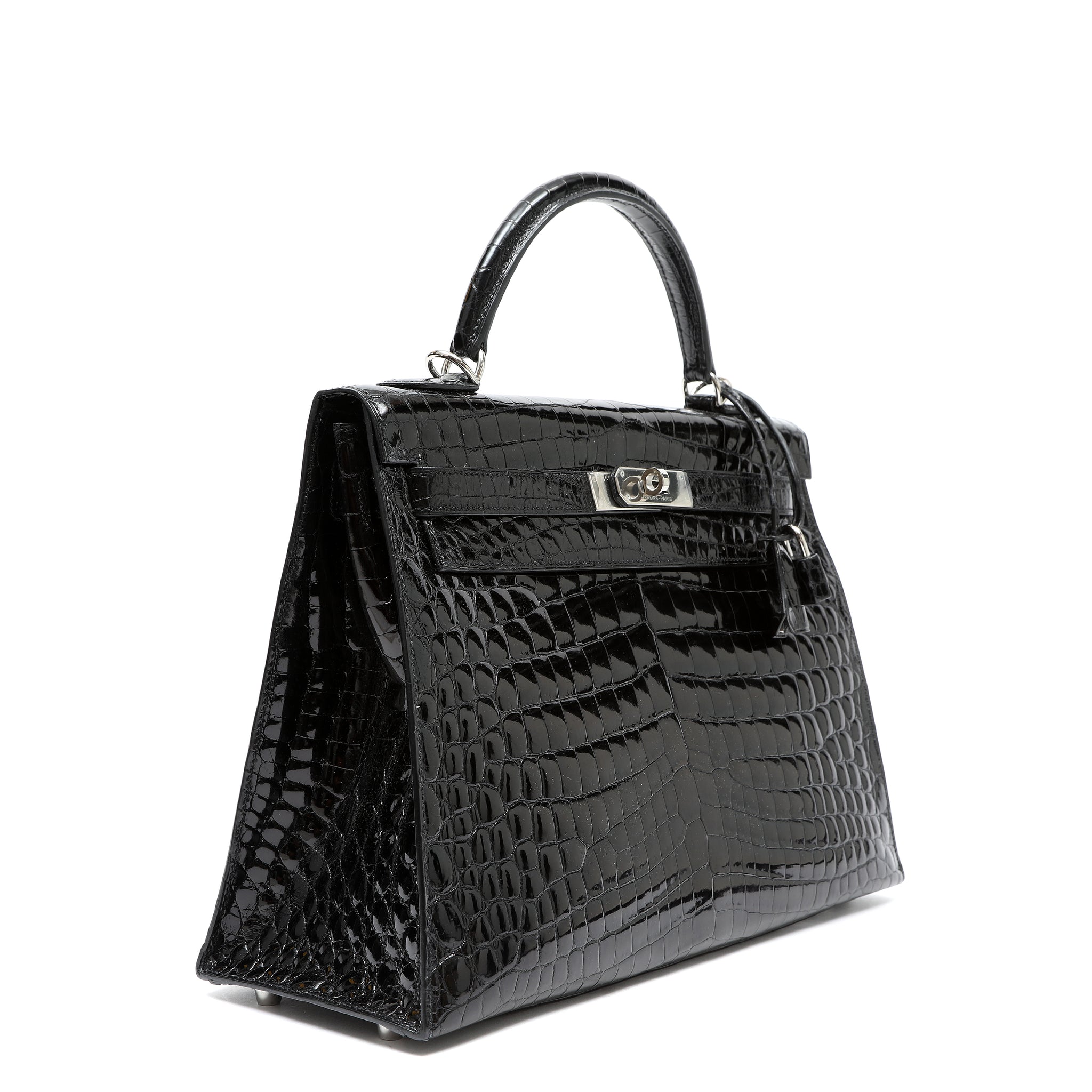 Hermès Kelly 32cm Bag Black Shiny Porosus Crocodile w PH